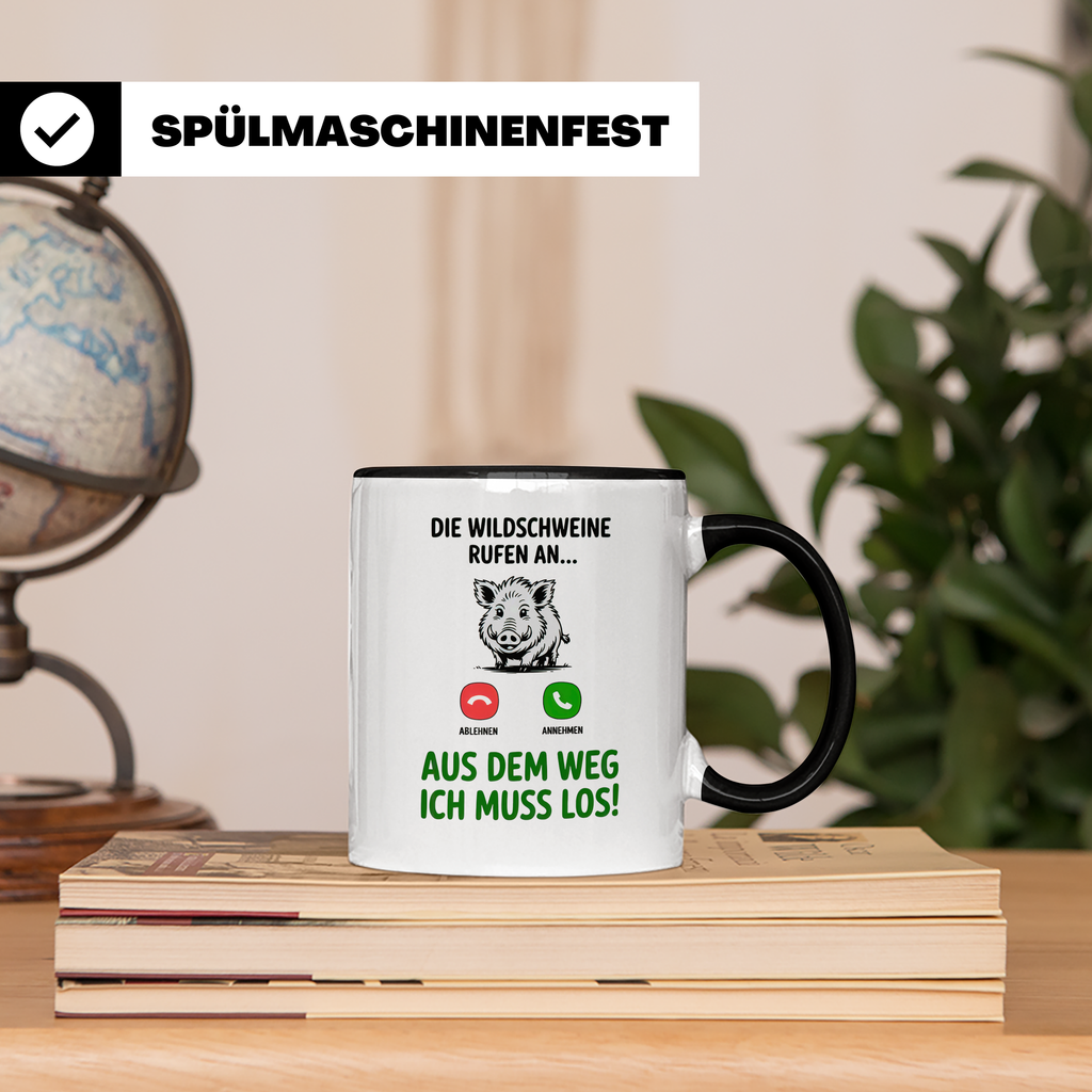 Wildschwein Tasse - Die Wildschweine rufen an Jäger Geschenk Jagdschein Ausbilder Geschenkidee - Jagdmotive & Schwarzwild Design!