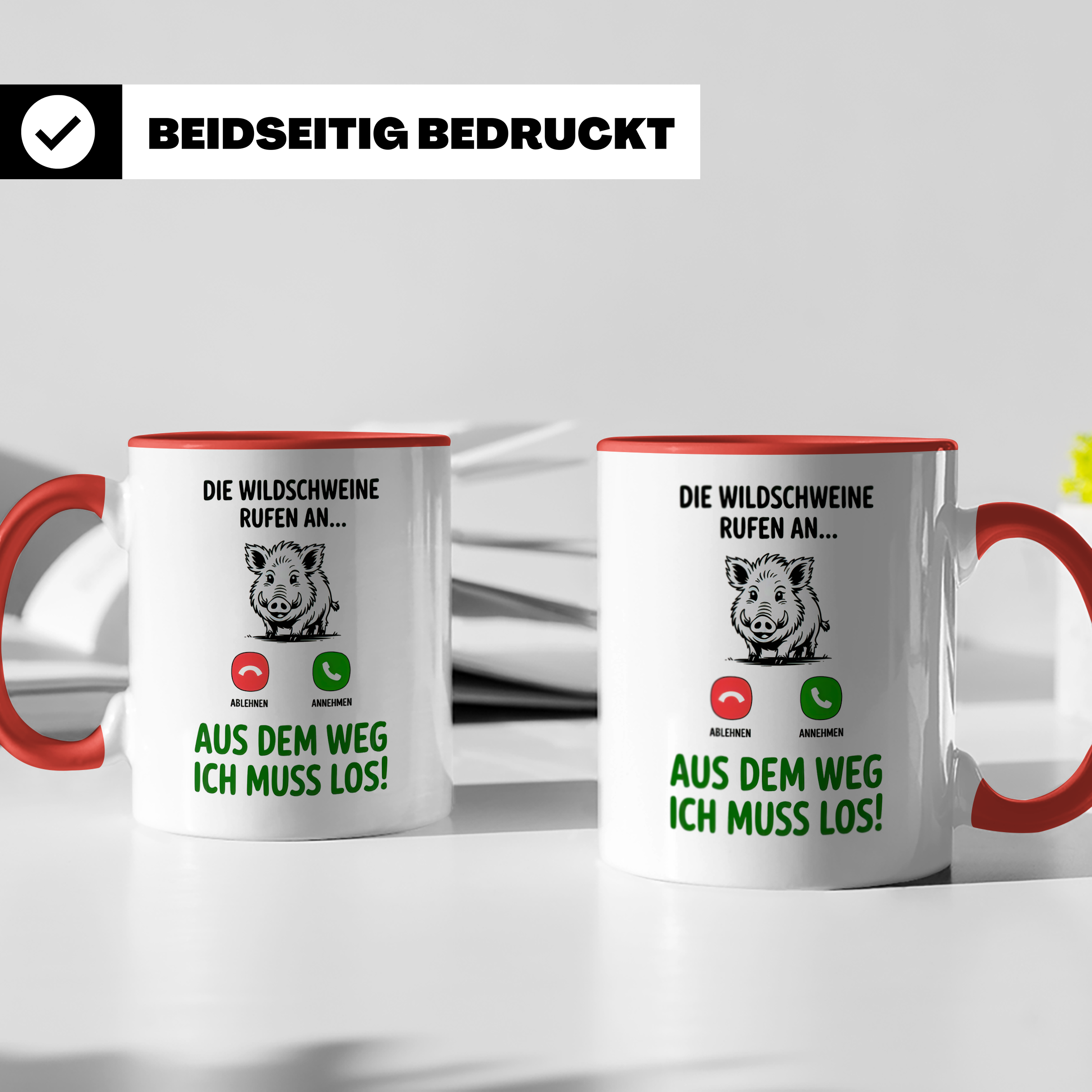 Wildschwein Tasse - Die Wildschweine rufen an Jäger Geschenk Jagdschein Ausbilder Geschenkidee - Jagdmotive & Schwarzwild Design!