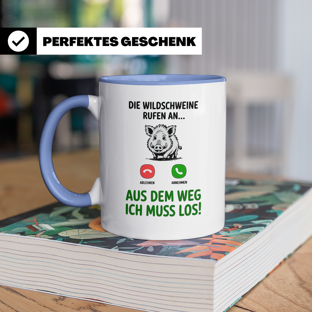 Wildschwein Tasse - Die Wildschweine rufen an Jäger Geschenk Jagdschein Ausbilder Geschenkidee - Jagdmotive & Schwarzwild Design!