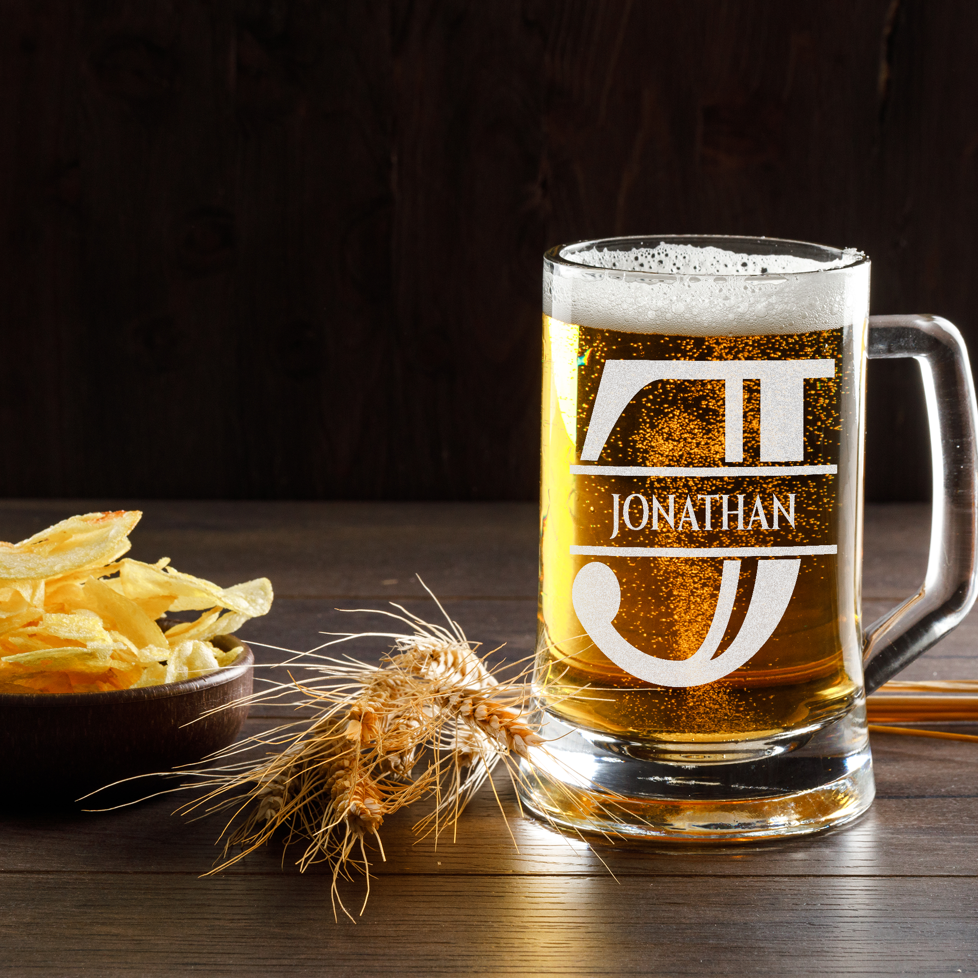 Personalisiertes Bierkrug mit Monogramm – Elegantes Geschenk für Männer, Monogramm J Bierkrug für beste Freunde, Ideal für Geburtstagsgeschenke