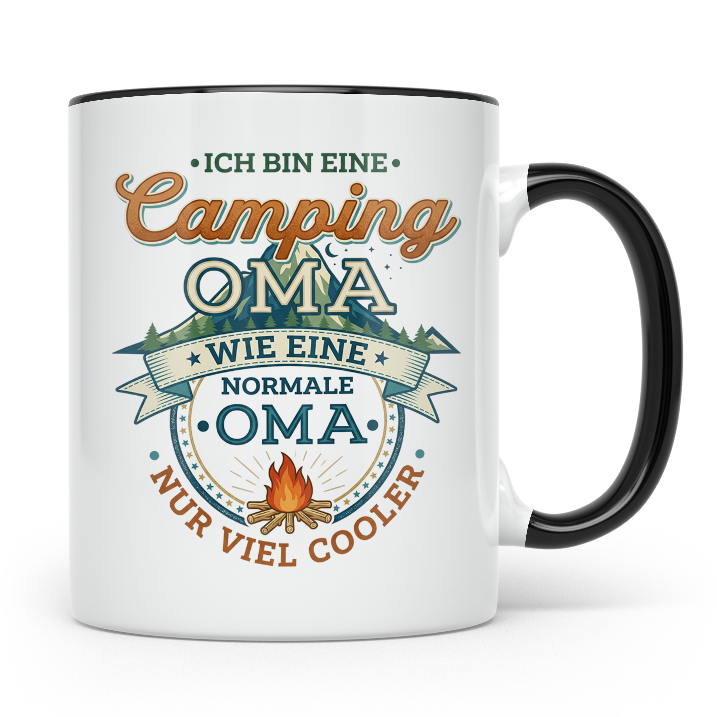 Camping Oma Tasse mit Spruch Geschenk für Camperin lustiges  – Schwarz [farbe:schwarz]