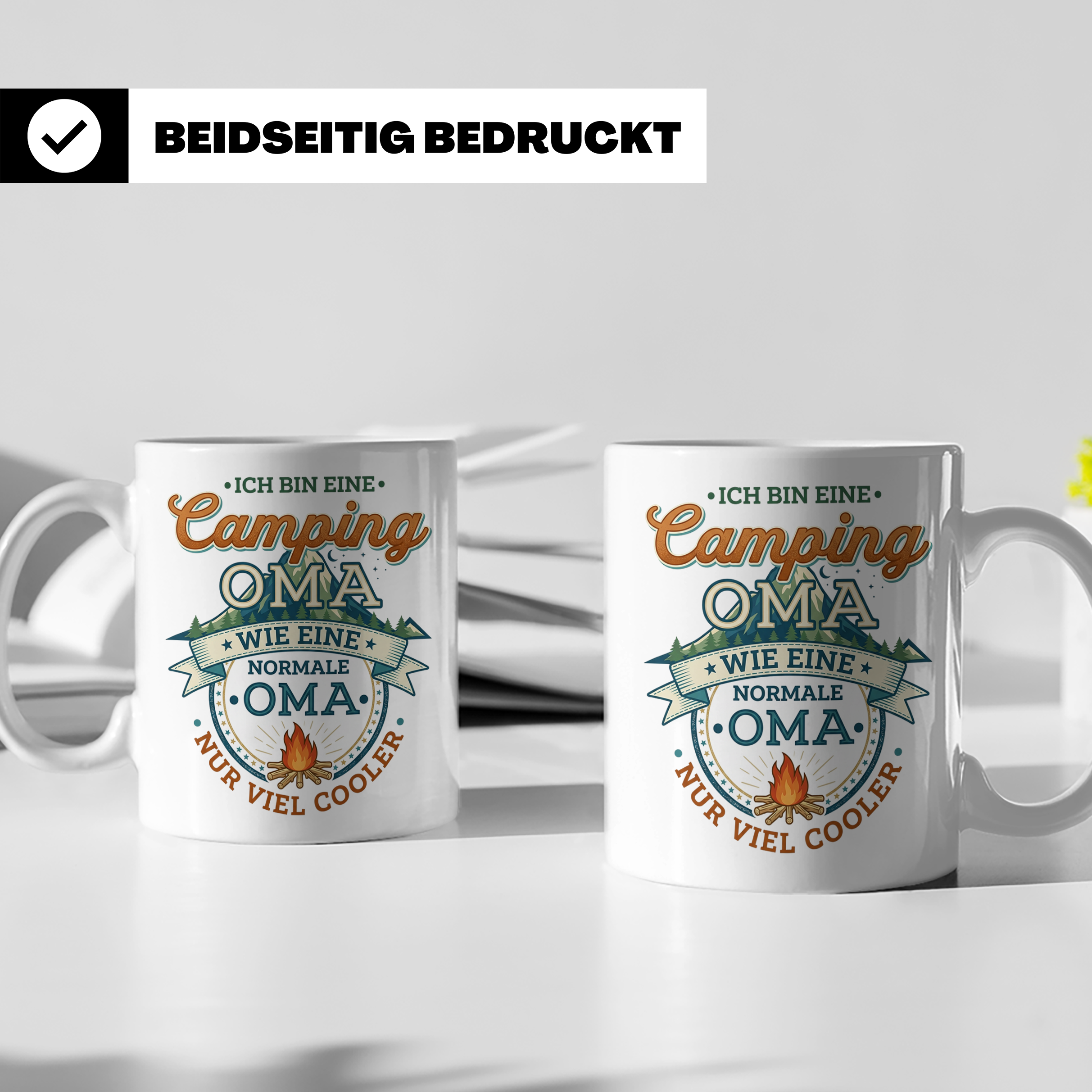 Camping Oma Tasse mit Spruch Geschenk für Camperin lustiges  – Weiß [farbe:weiß]