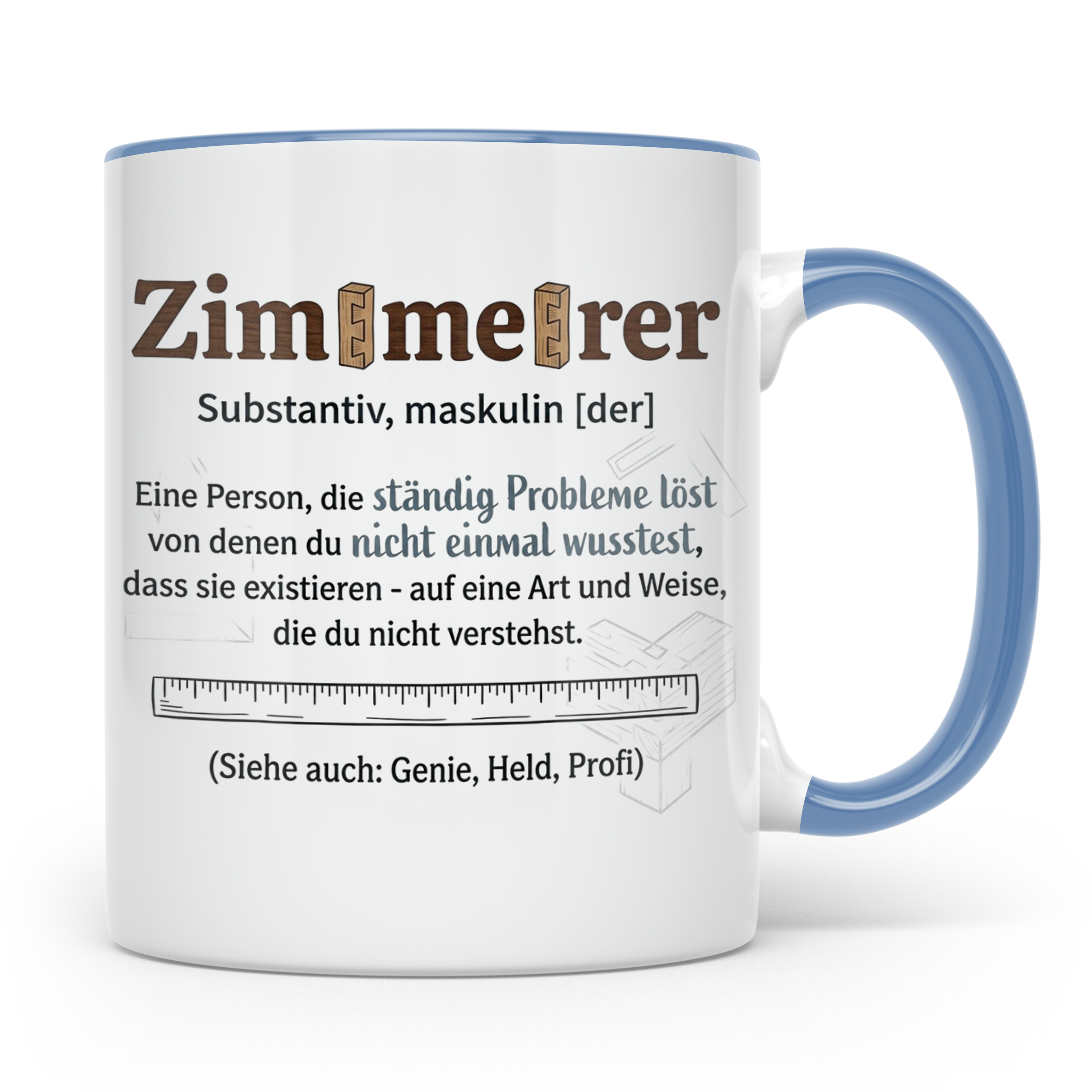 Zimmerer Tasse mit Spruch Definition Lustig Geschenk für Zim – Blau [farbe:blau]