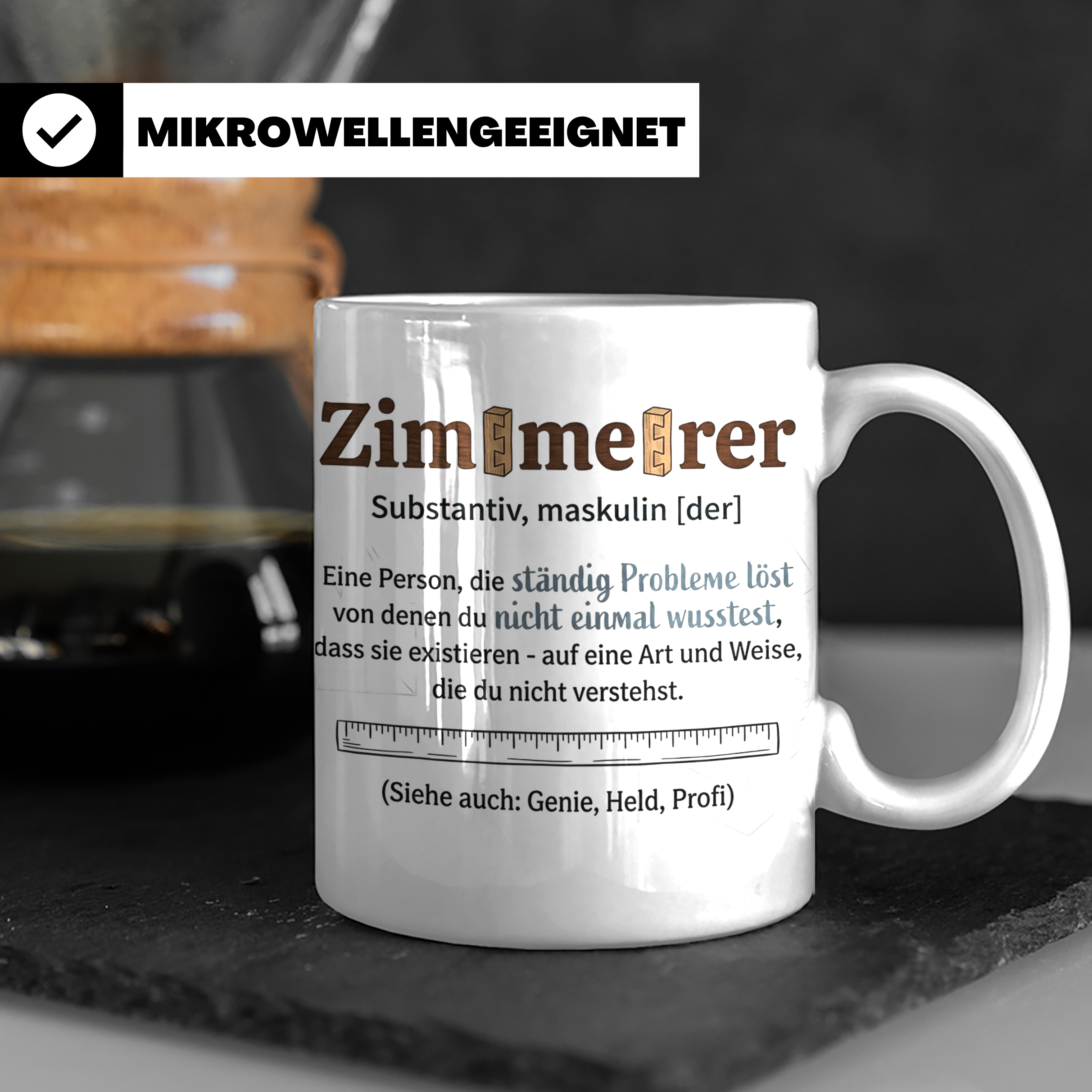 Zimmerer Tasse mit Spruch Definition Lustig Geschenk für Zim – Weiß [farbe:weiß]