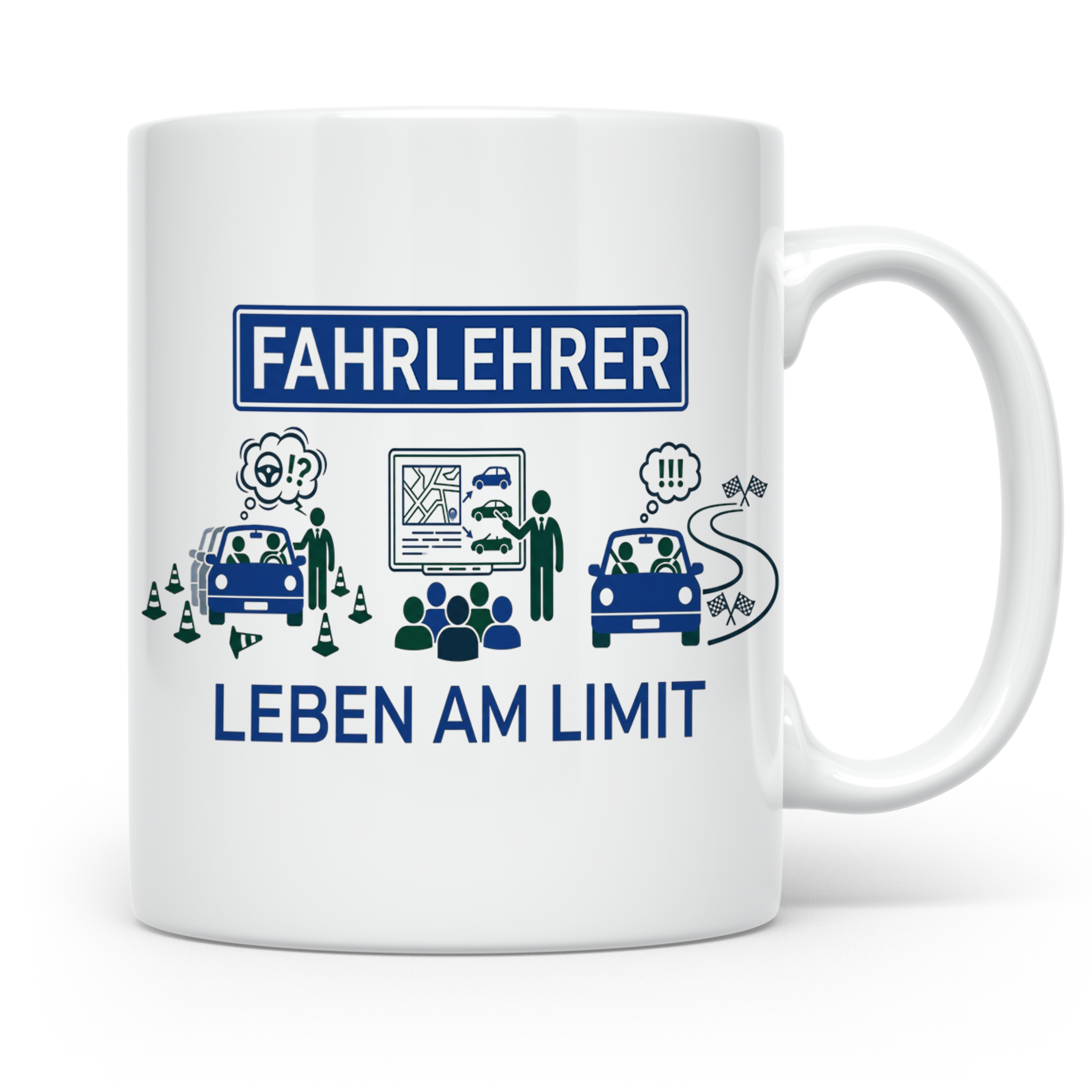 Fahrlehrer Tasse mit Spruch Leben am Limit, Lustiges Geschen – Weiß [farbe:weiß]