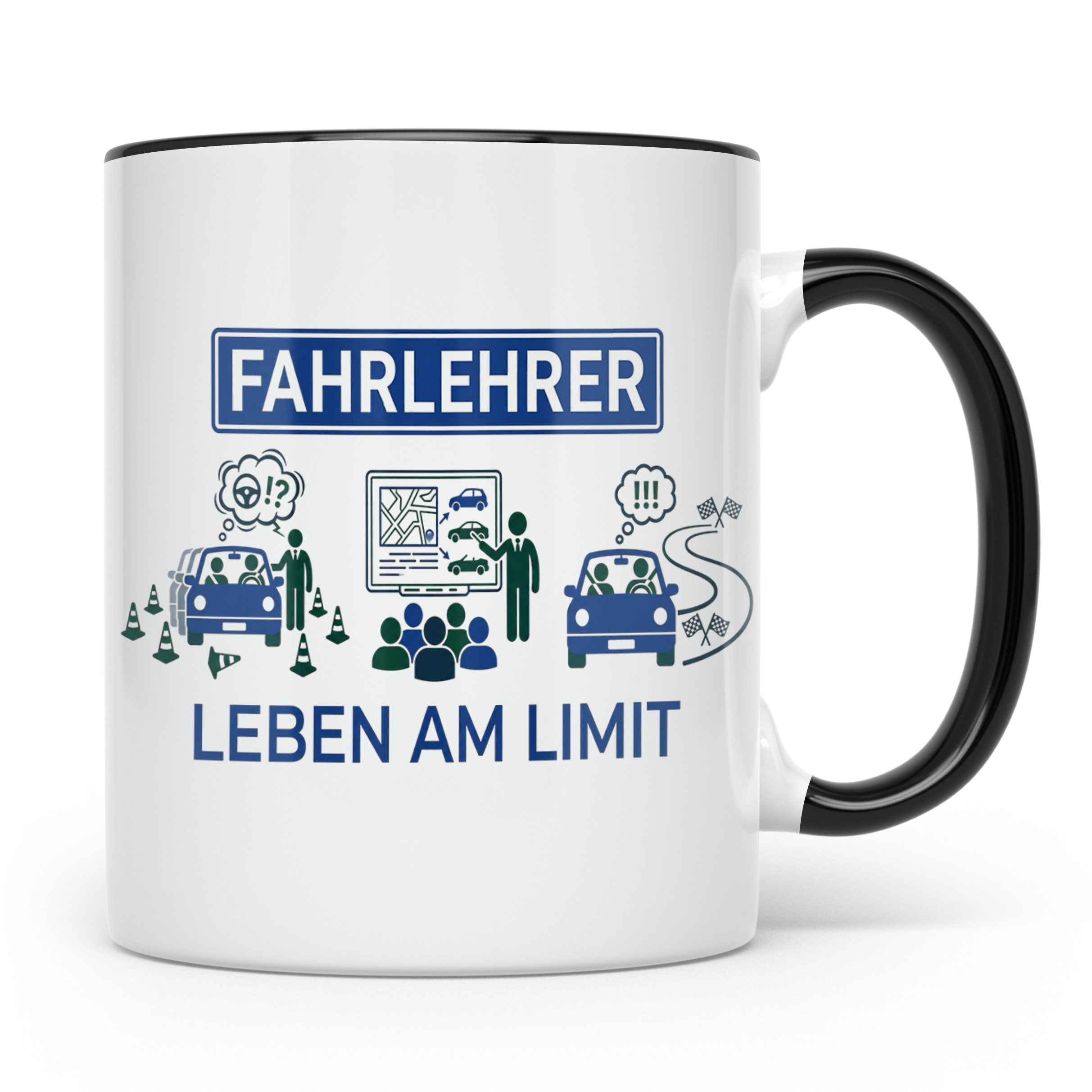 Fahrlehrer Tasse mit Spruch Leben am Limit, Lustiges Geschen – Schwarz [farbe:schwarz]