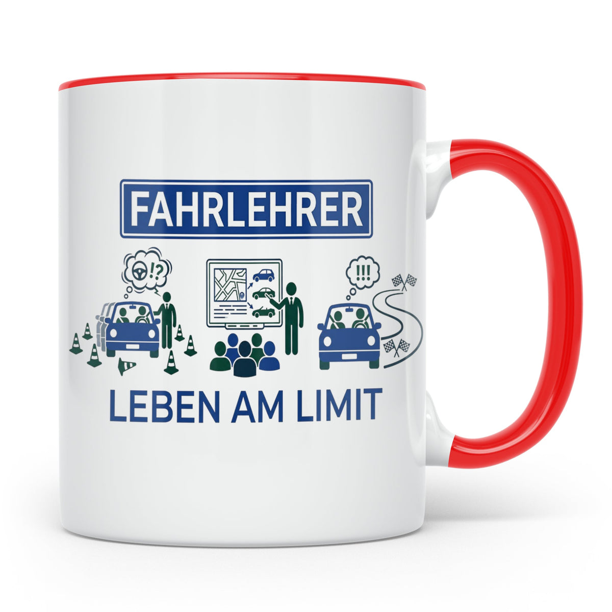 Fahrlehrer Tasse mit Spruch Leben am Limit, Lustiges Geschen – Rot [farbe:rot]