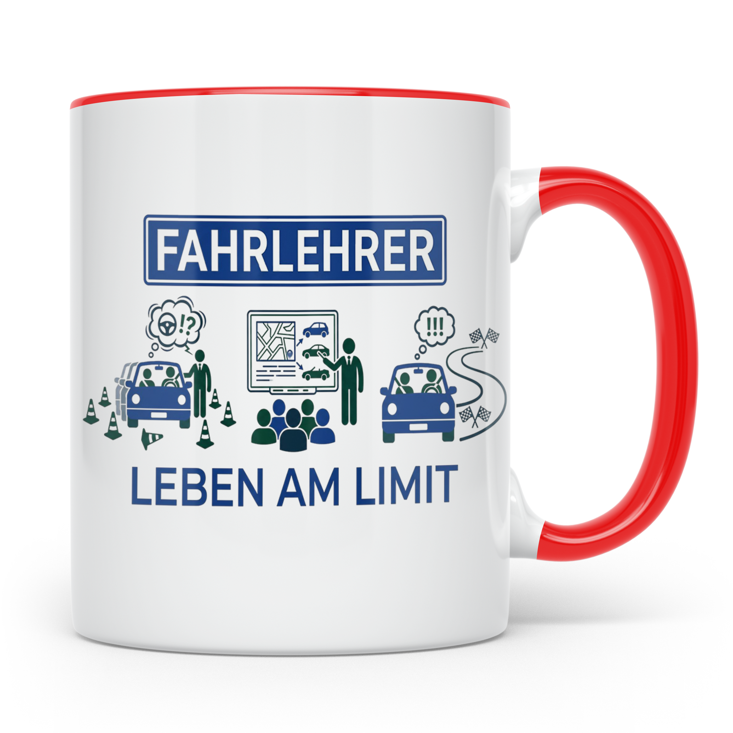 Fahrlehrer Tasse mit Spruch Leben am Limit, Lustiges Geschen – Rot [farbe:rot]