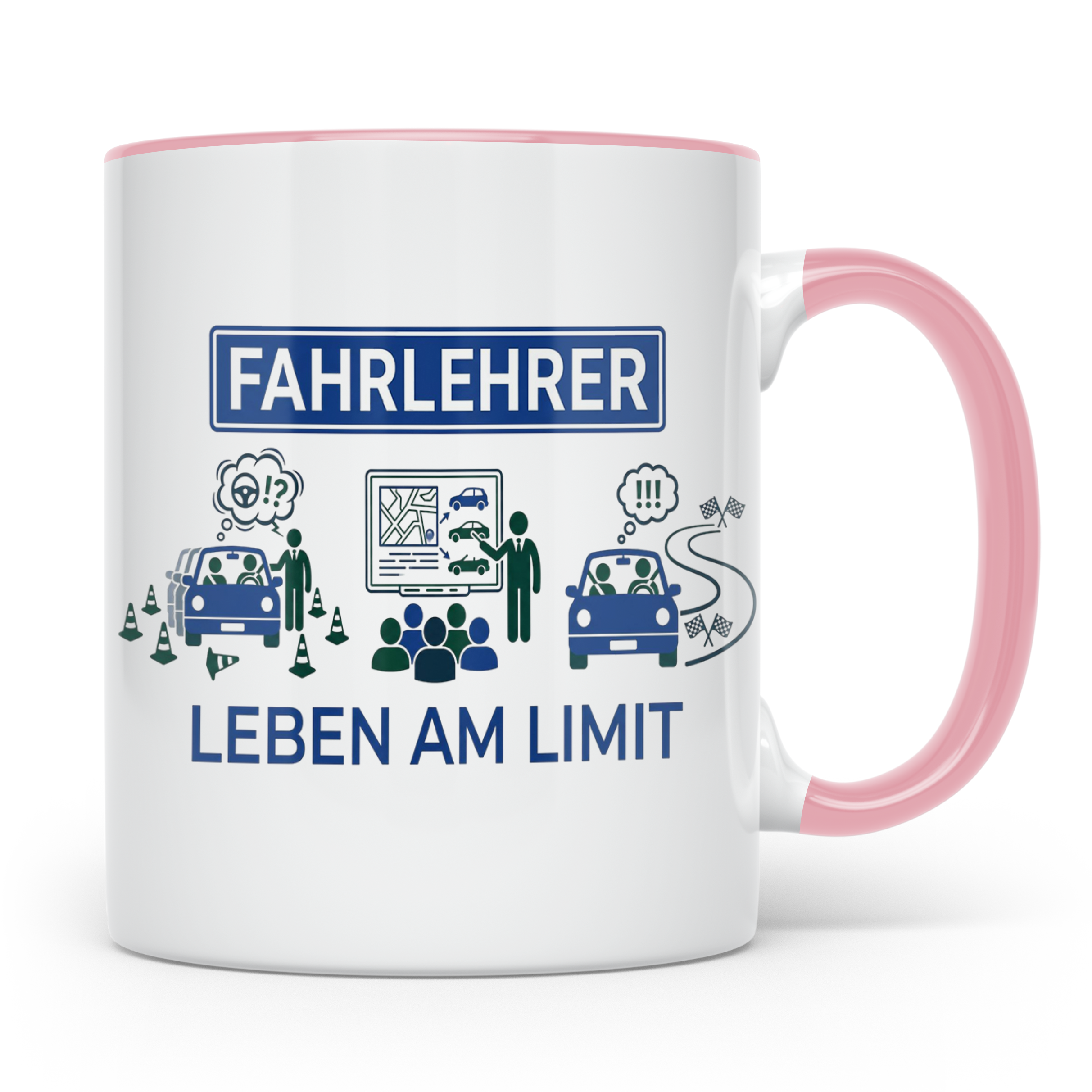 Fahrlehrer Tasse mit Spruch Leben am Limit, Lustiges Geschen – Rosa [farbe:rosa]