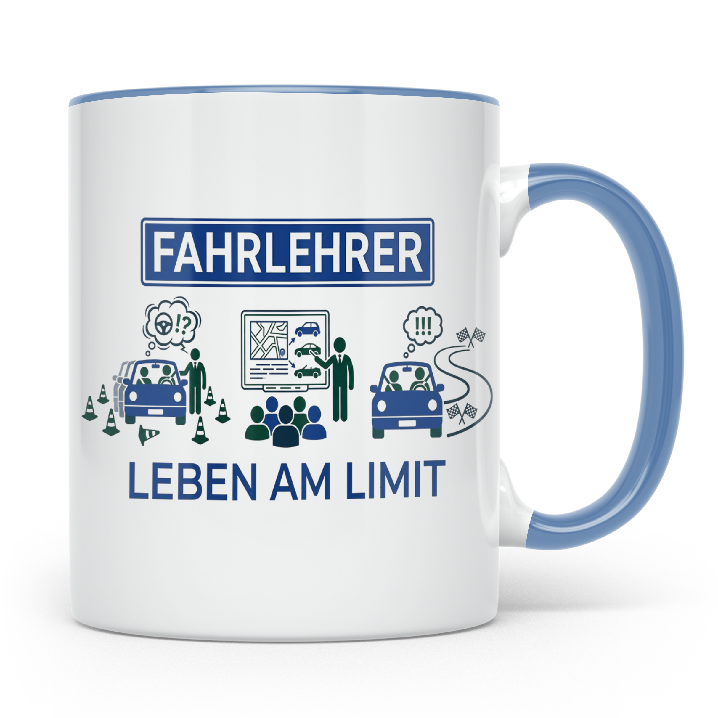 Fahrlehrer Tasse mit Spruch Leben am Limit, Lustiges Geschen – Blau [farbe:blau]