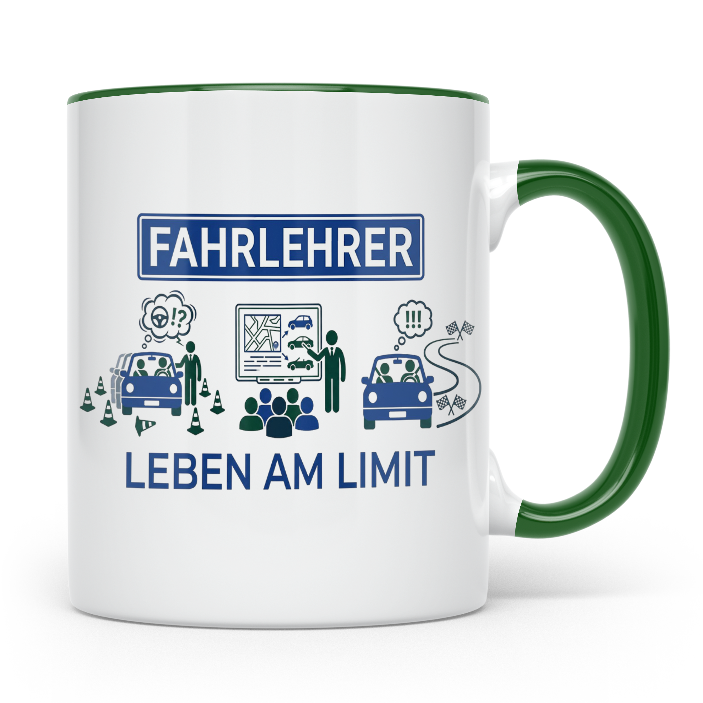 Fahrlehrer Tasse mit Spruch Leben am Limit, Lustiges Geschen – Grün [farbe:grün]