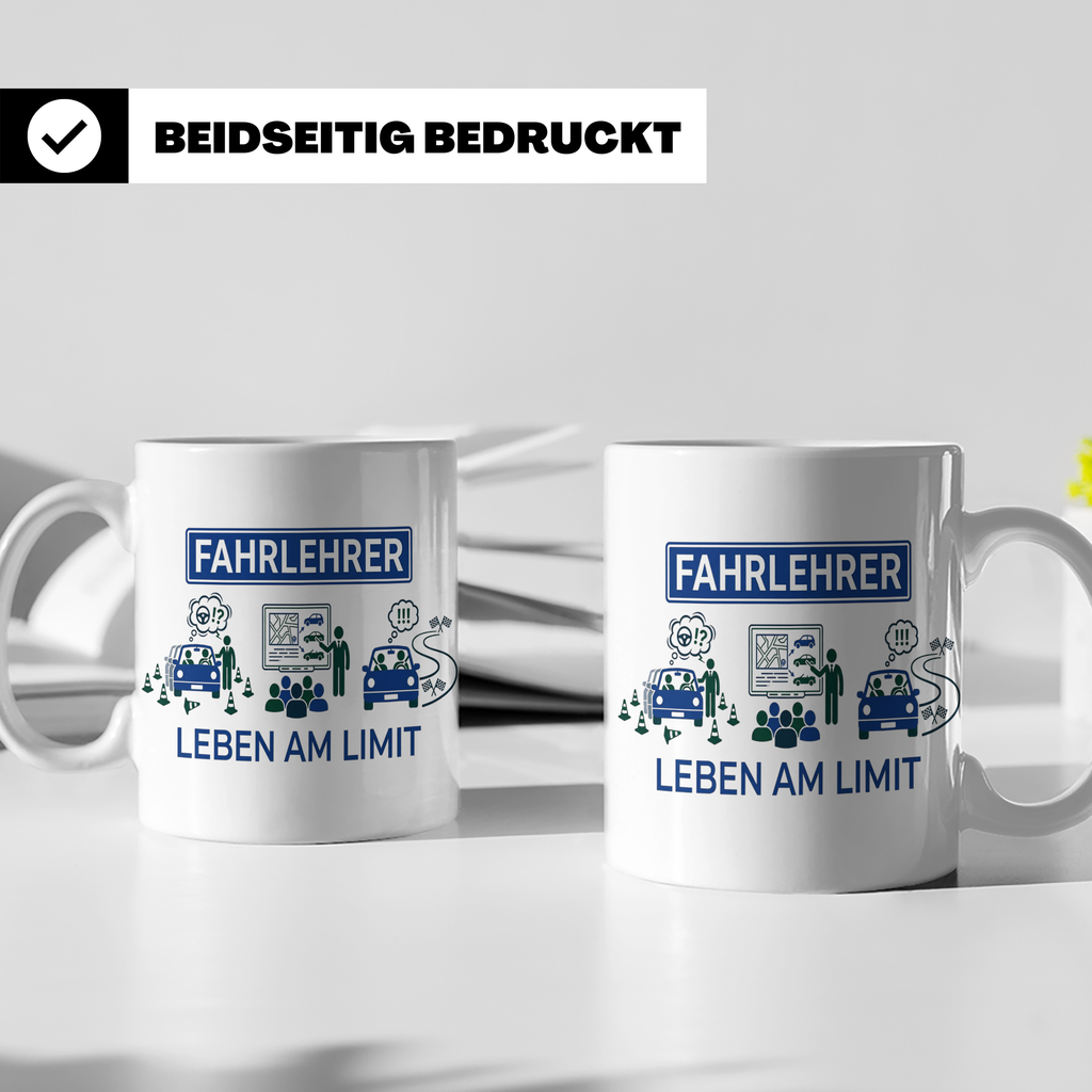 Fahrlehrer Tasse mit Spruch Leben am Limit, Lustiges Geschen – Weiß [farbe:weiß]