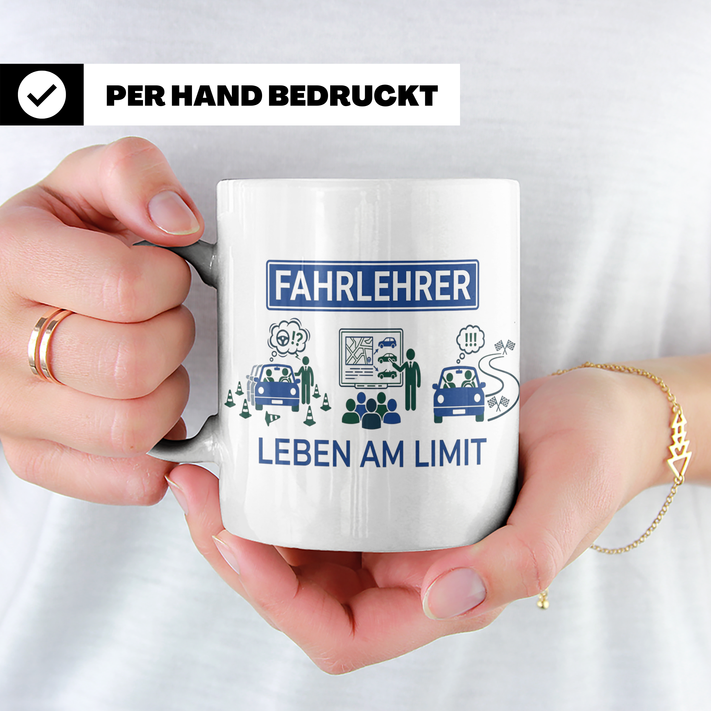 Fahrlehrer Tasse mit Spruch Leben am Limit, Lustiges Geschen – Weiß [farbe:weiß]