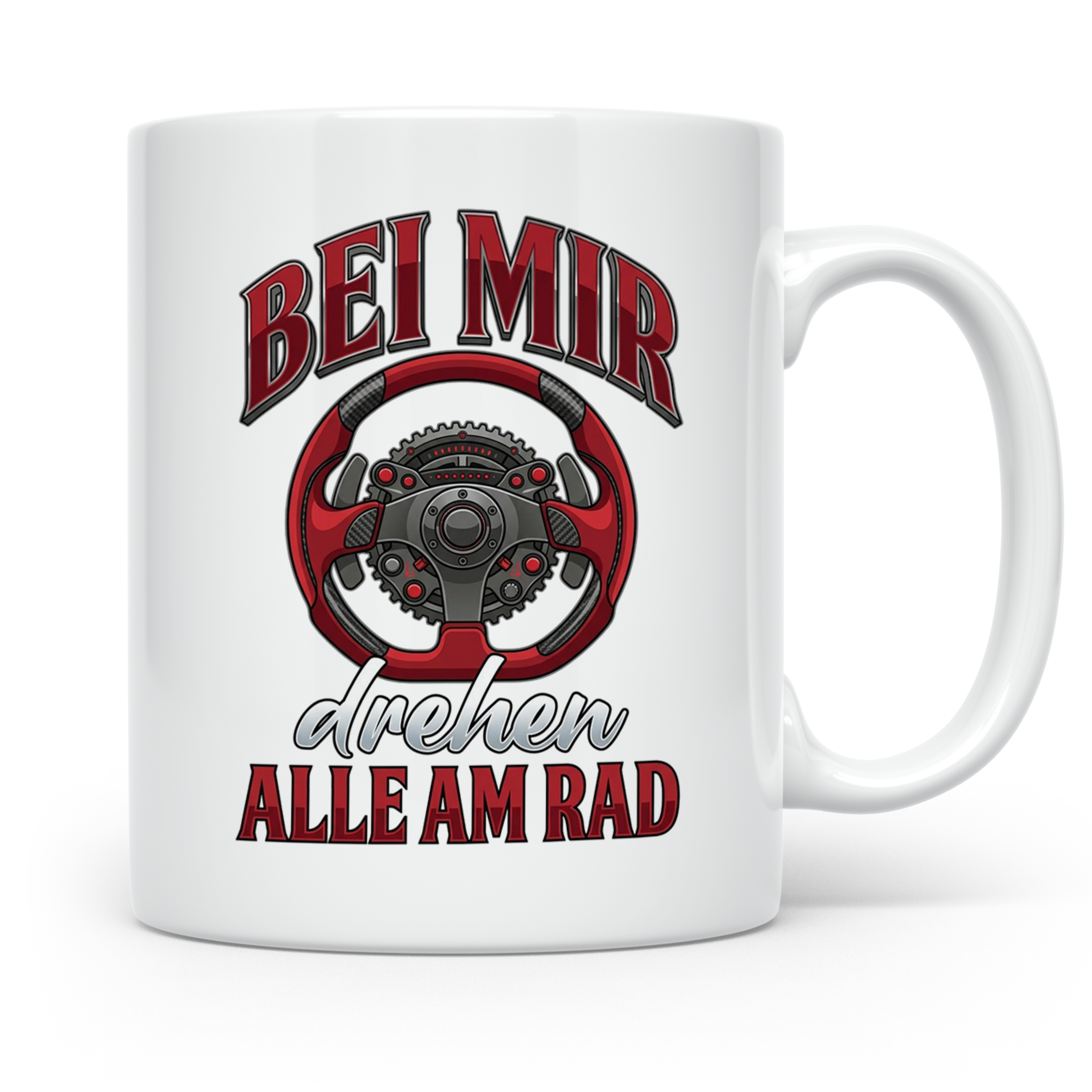 Auto Tuning Tasse Bei mir drehen alle am Rad, lustiger Spruc – Weiß [farbe:weiß]