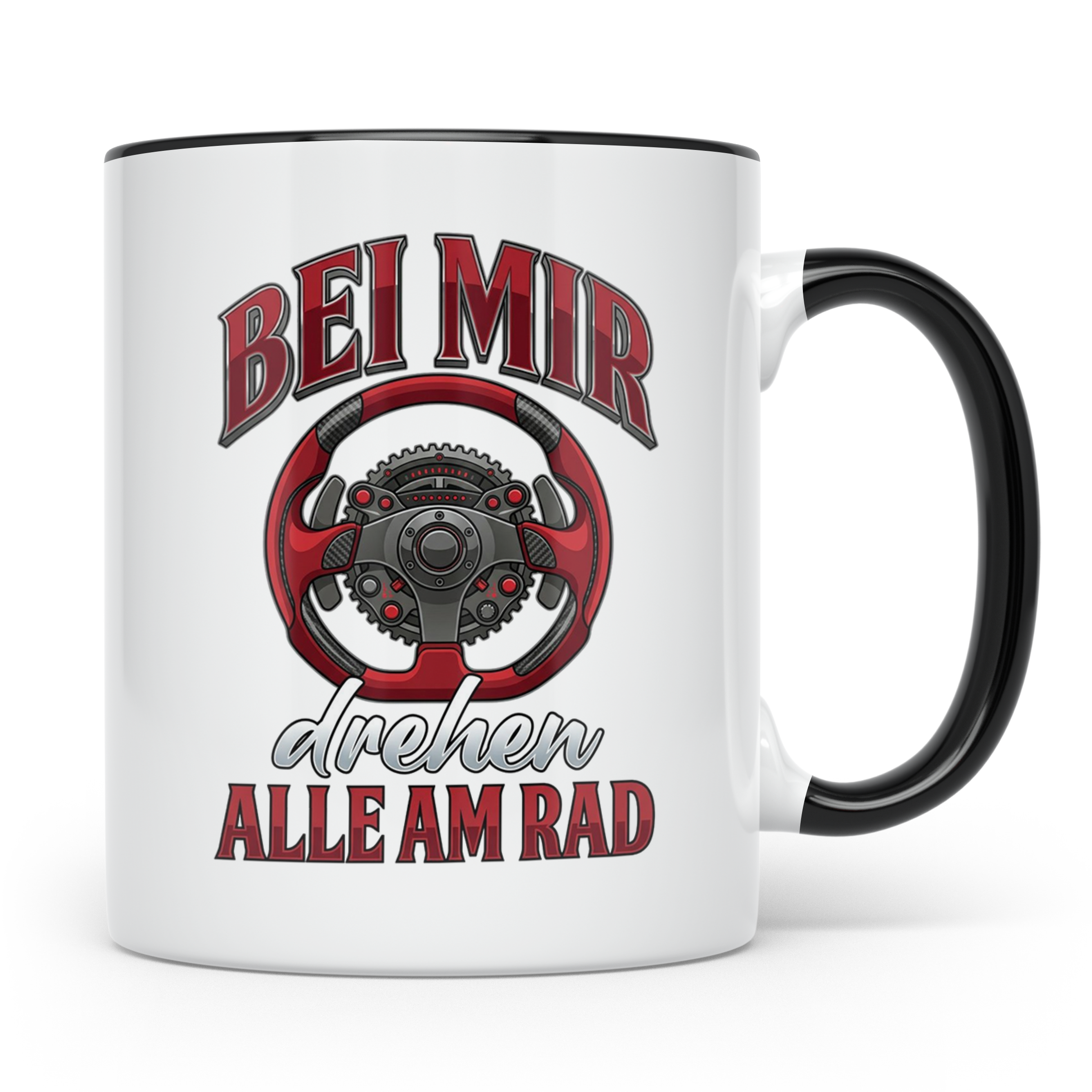 Auto Tuning Tasse Bei mir drehen alle am Rad, lustiger Spruc – Schwarz [farbe:schwarz]