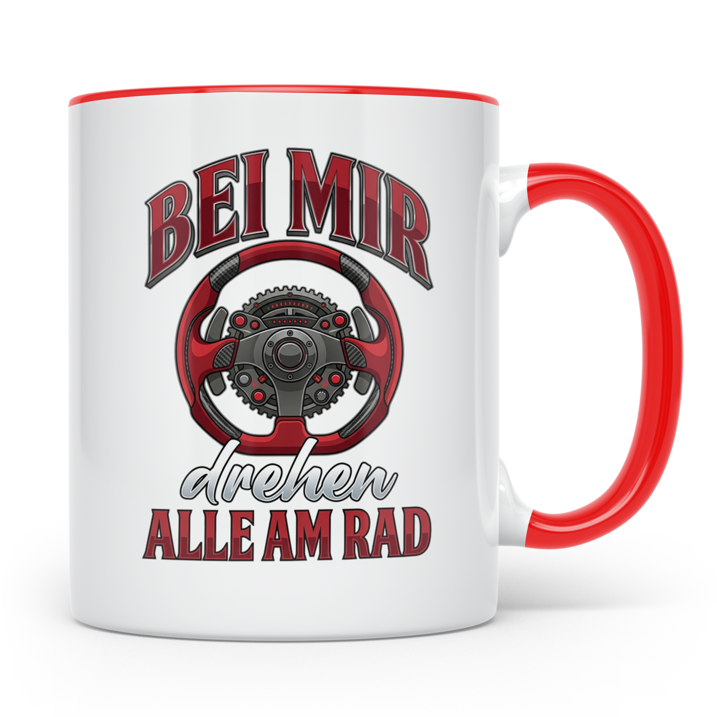 Auto Tuning Tasse Bei mir drehen alle am Rad, lustiger Spruc – Rot [farbe:rot]