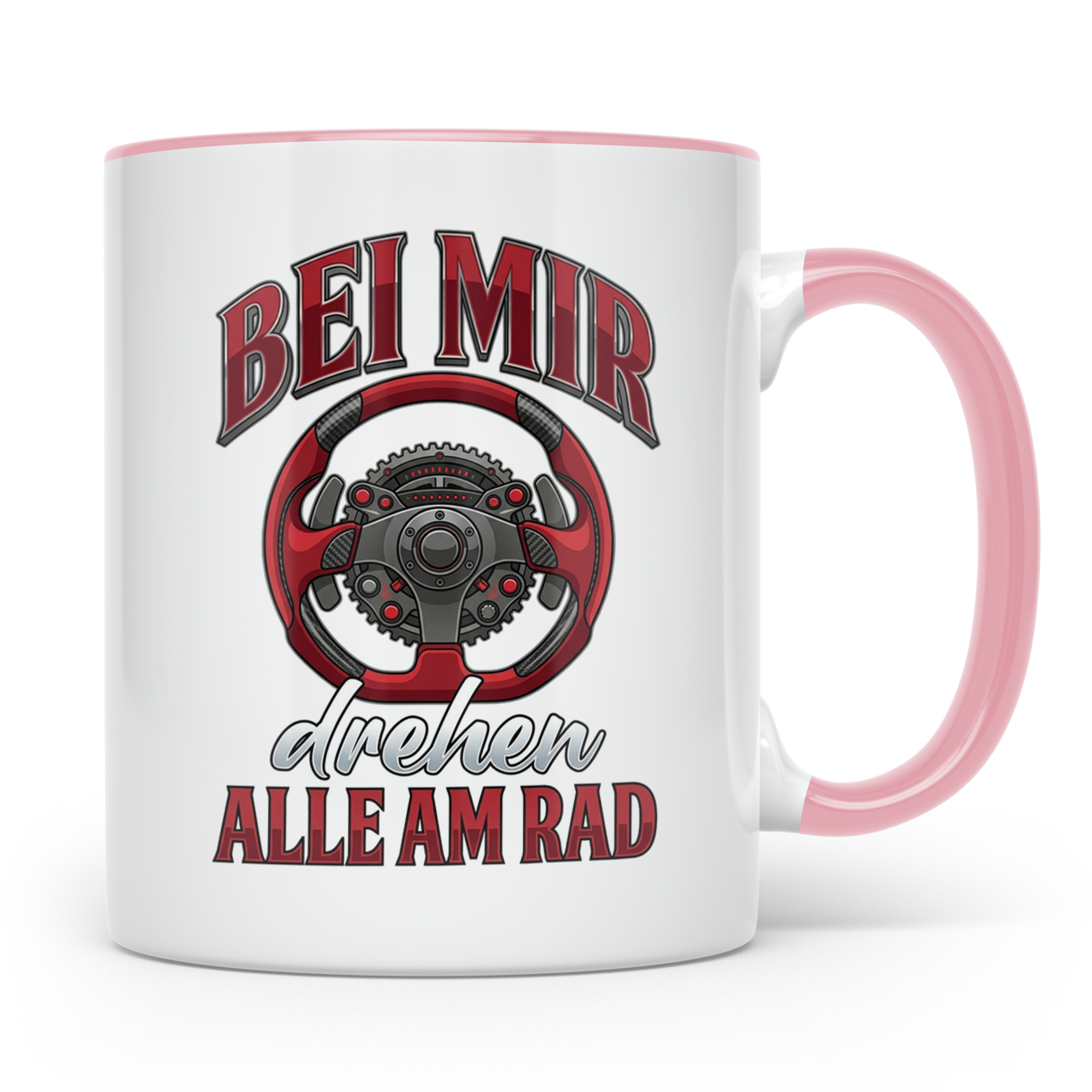 Auto Tuning Tasse Bei mir drehen alle am Rad, lustiger Spruc – Rosa [farbe:rosa]