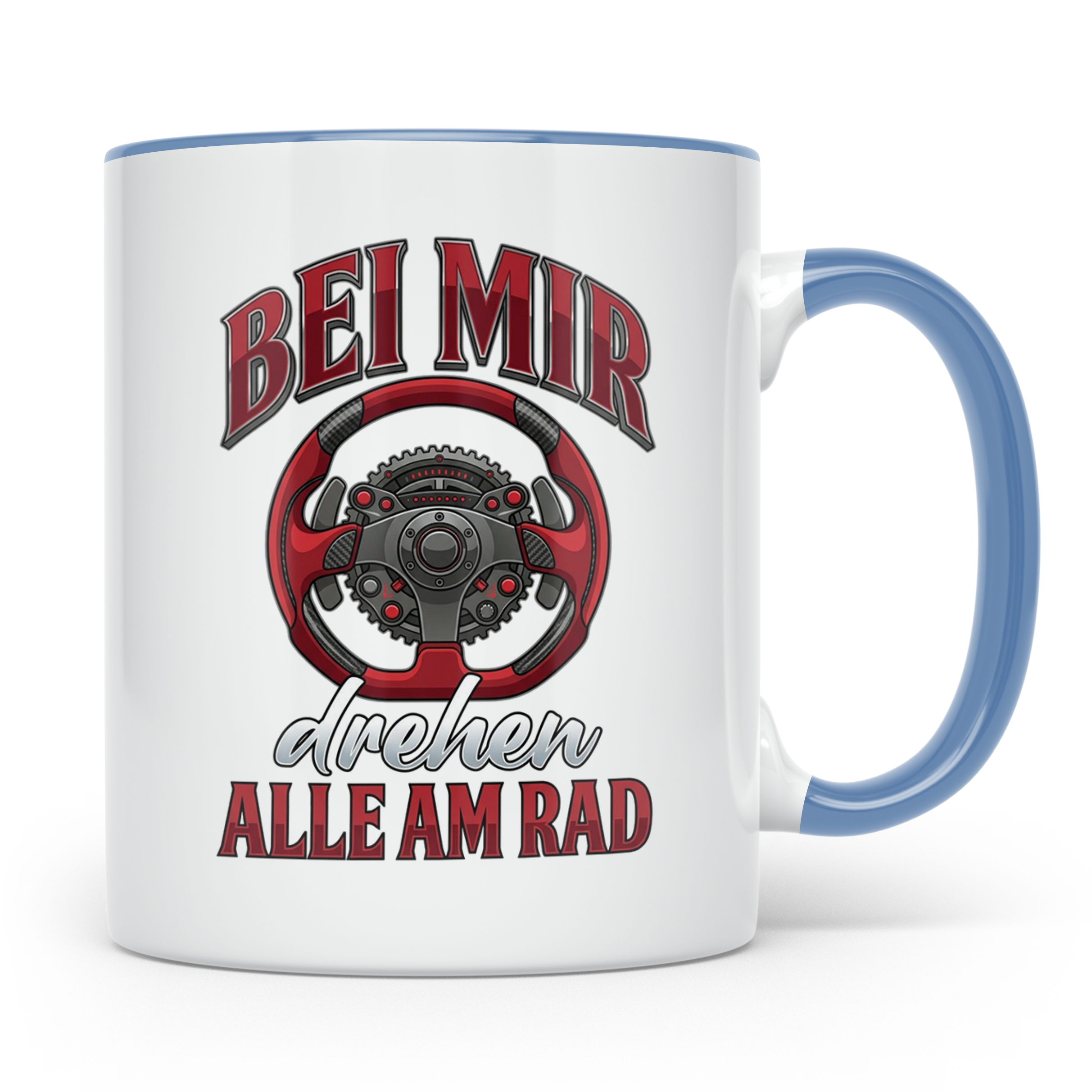 Auto Tuning Tasse Bei mir drehen alle am Rad, lustiger Spruc – Blau [farbe:blau]