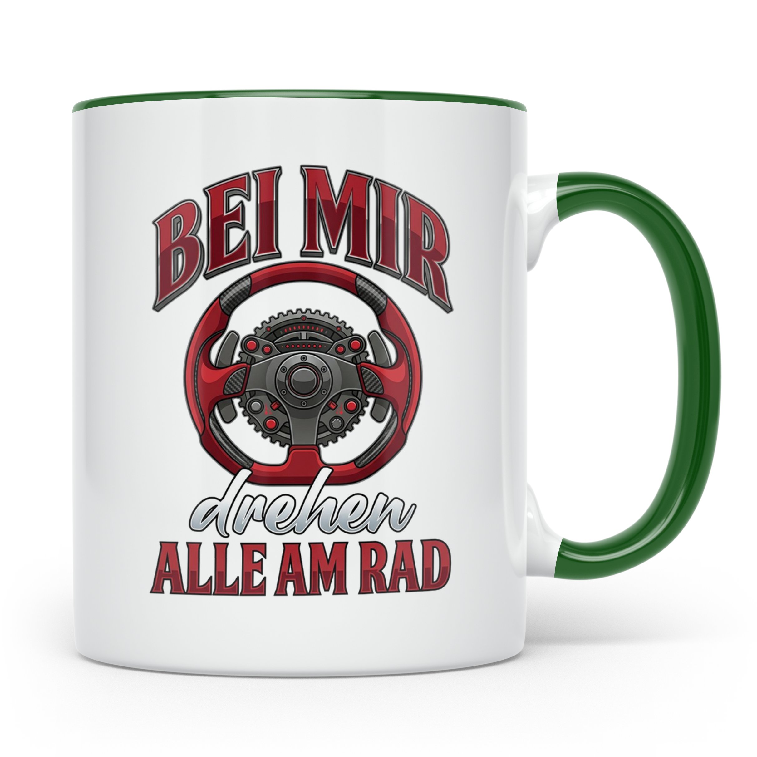 Auto Tuning Tasse Bei mir drehen alle am Rad, lustiger Spruc – Grün [farbe:grün]