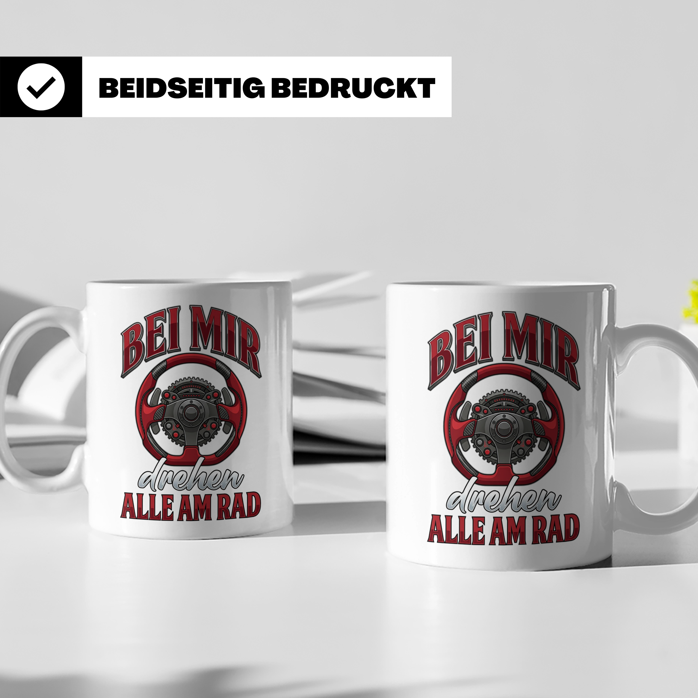 Auto Tuning Tasse Bei mir drehen alle am Rad, lustiger Spruc – Weiß [farbe:weiß]