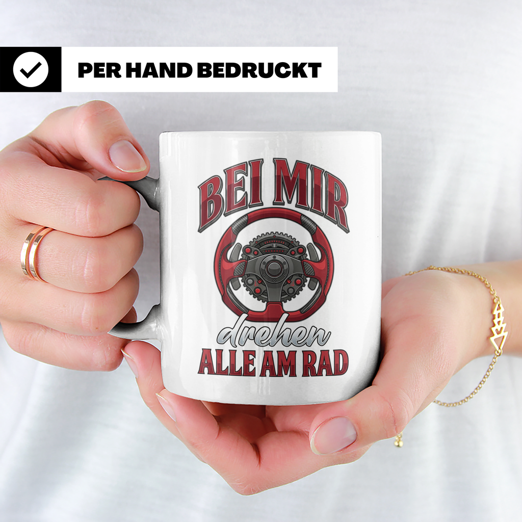 Auto Tuning Tasse Bei mir drehen alle am Rad, lustiger Spruc – Weiß [farbe:weiß]