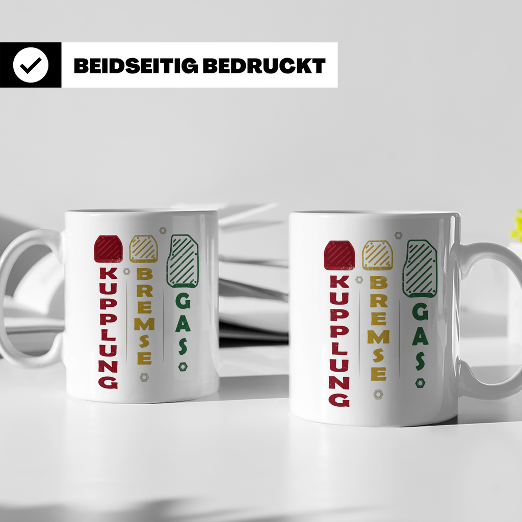 Handschalter Tasse Kupplung Bremse Gas Spruch für Tuner & Sc – Weiß [farbe:weiß]