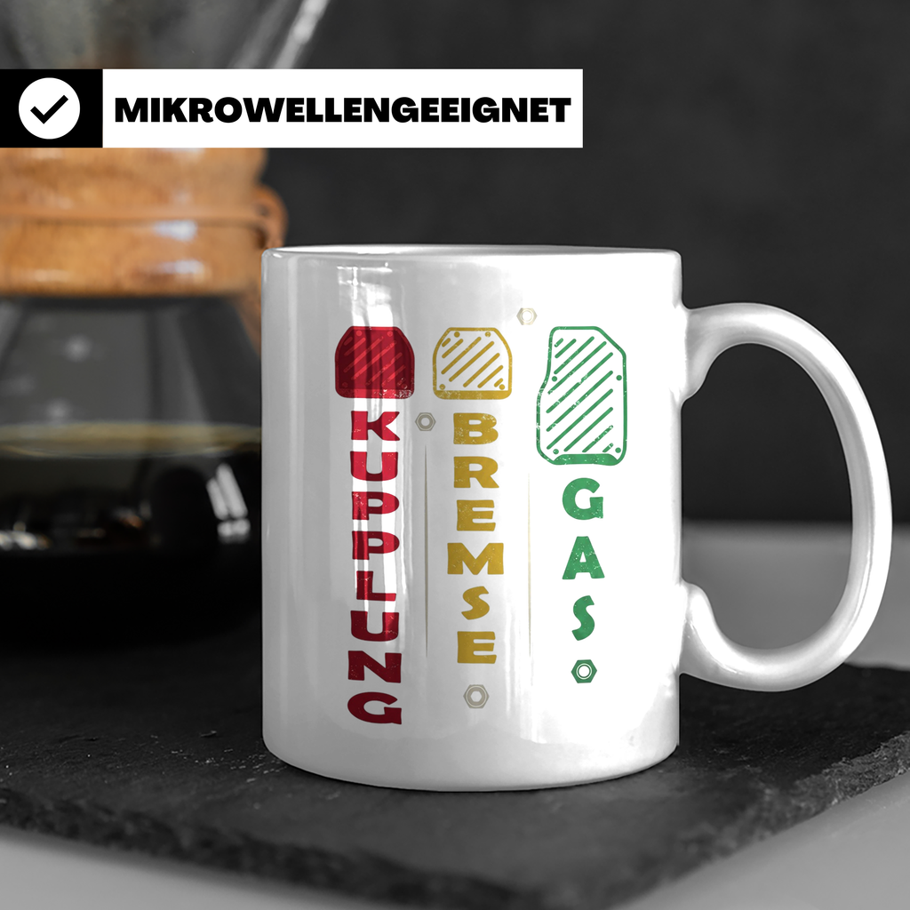 Handschalter Tasse Kupplung Bremse Gas Spruch für Tuner & Sc – Weiß [farbe:weiß]