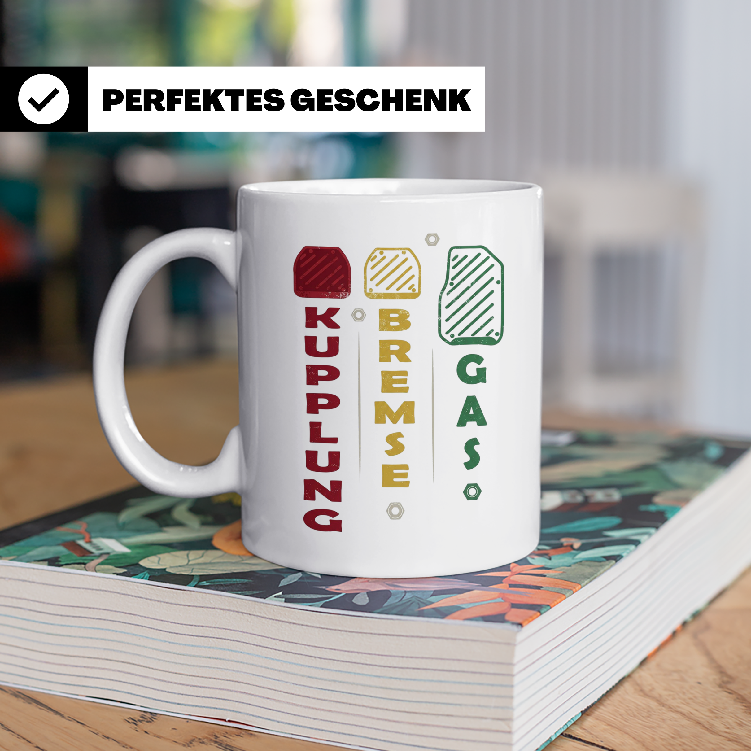 Handschalter Tasse Kupplung Bremse Gas Spruch für Tuner & Sc – Weiß [farbe:weiß]