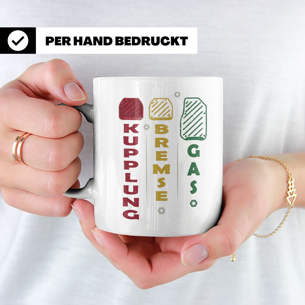 Handschalter Tasse Kupplung Bremse Gas Spruch für Tuner & Sc – Weiß [farbe:weiß]
