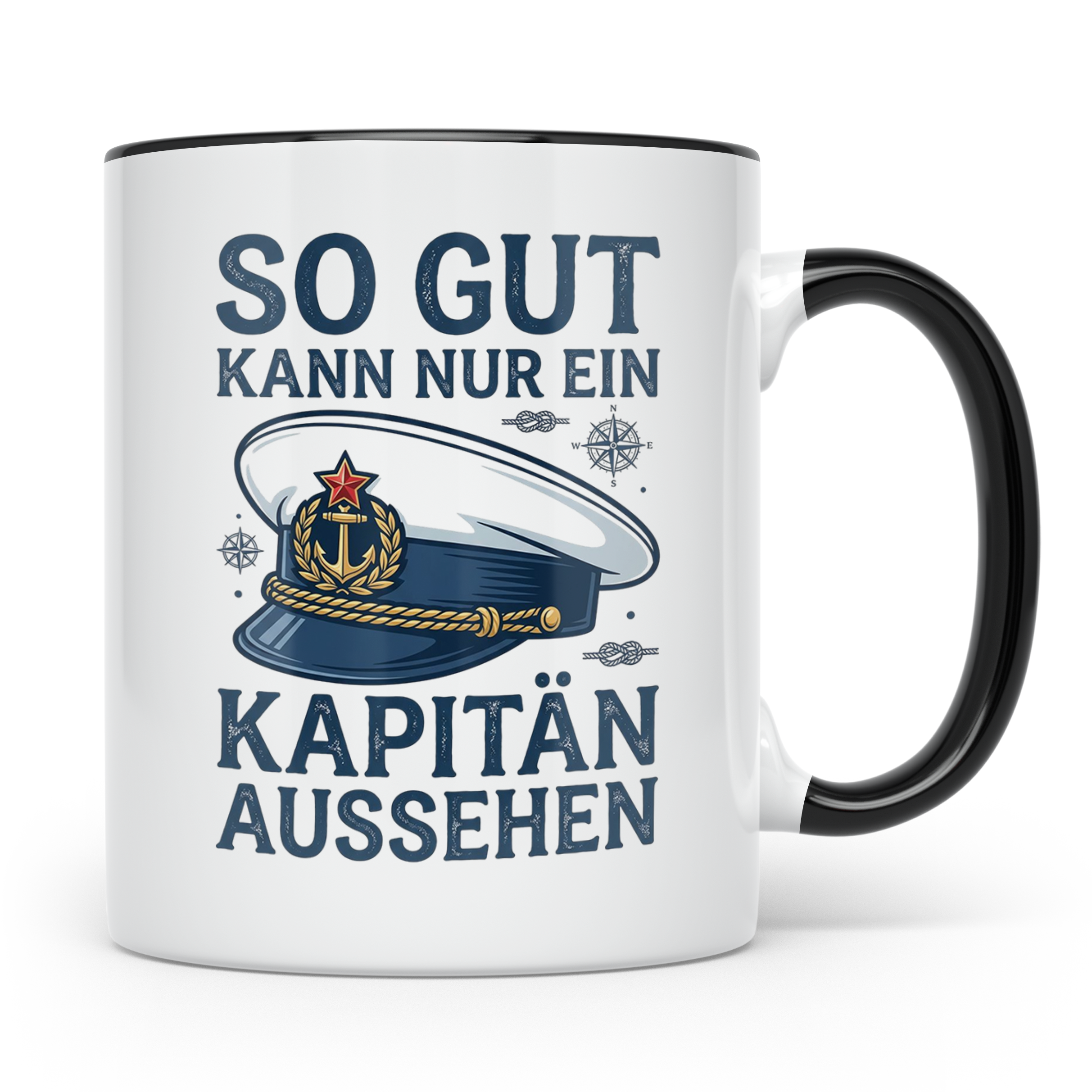Kapitän Tasse Spruch So gut aussehen Geschenk für Skipper Bo – Schwarz [farbe:schwarz]