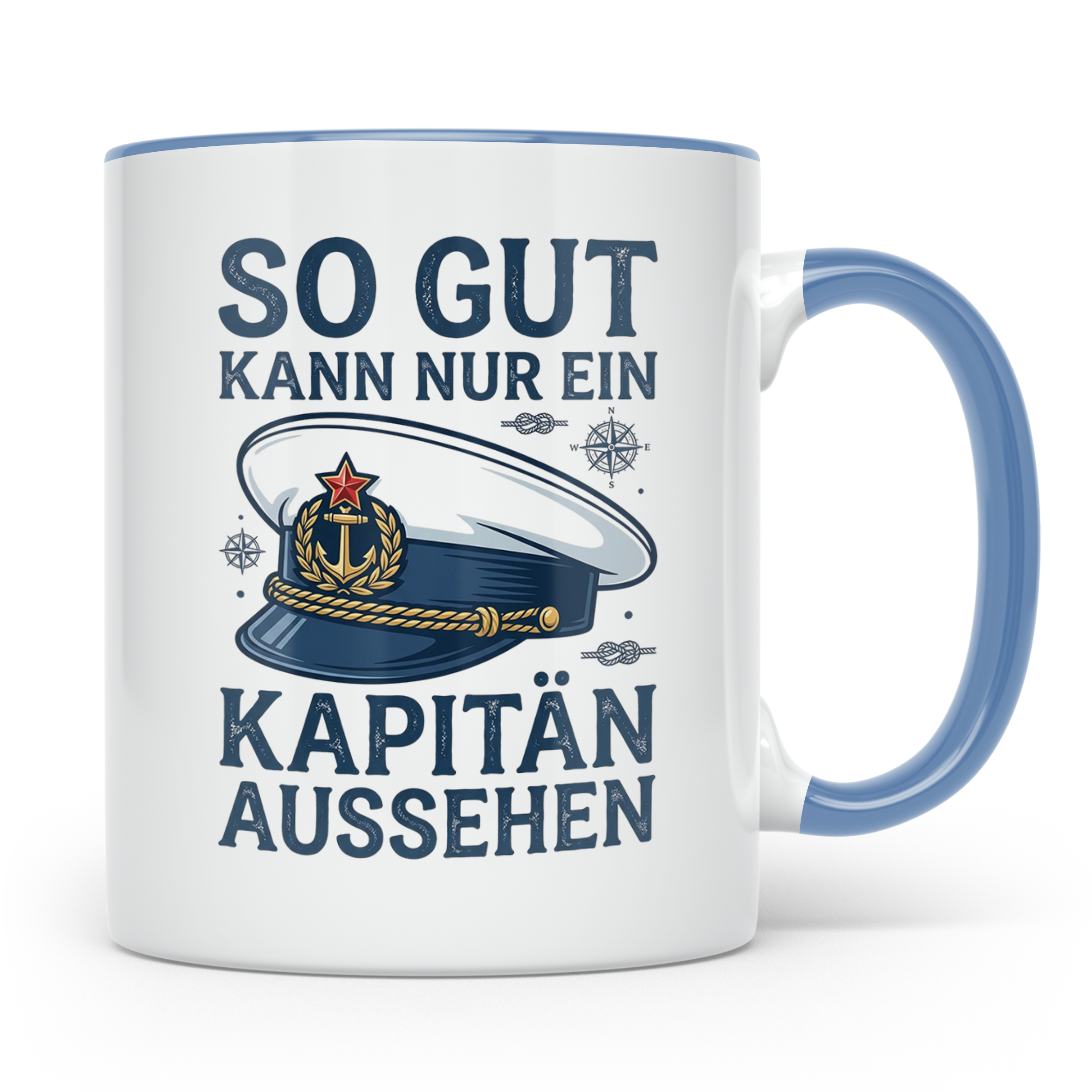 Kapitän Tasse Spruch So gut aussehen Geschenk für Skipper Bo – Blau [farbe:blau]