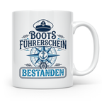 Bootsführerschein bestanden Tasse für Skipper, Kapitän & Seg – Weiß [farbe:weiß]