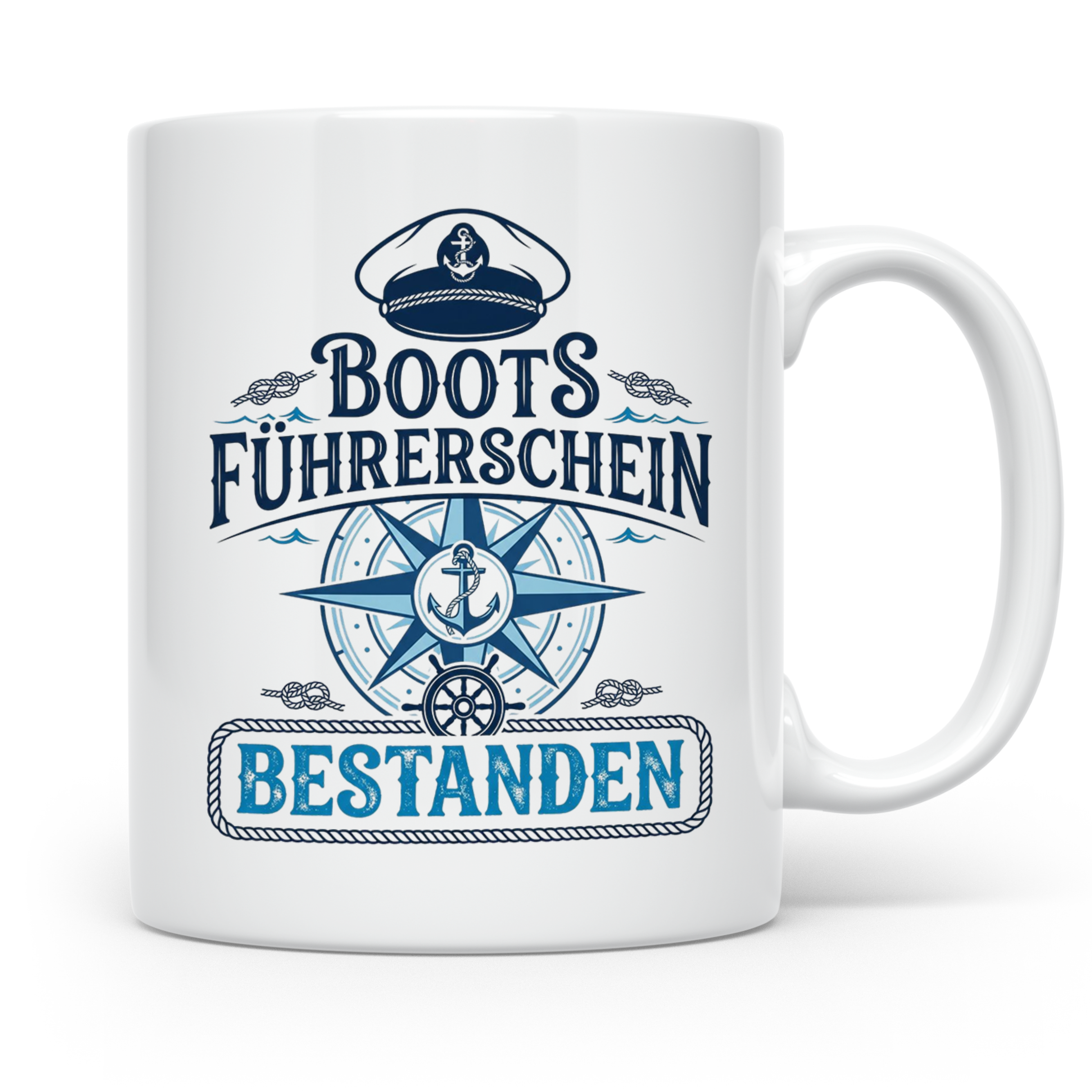 Bootsführerschein bestanden Tasse für Skipper, Kapitän & Seg – Weiß [farbe:weiß]