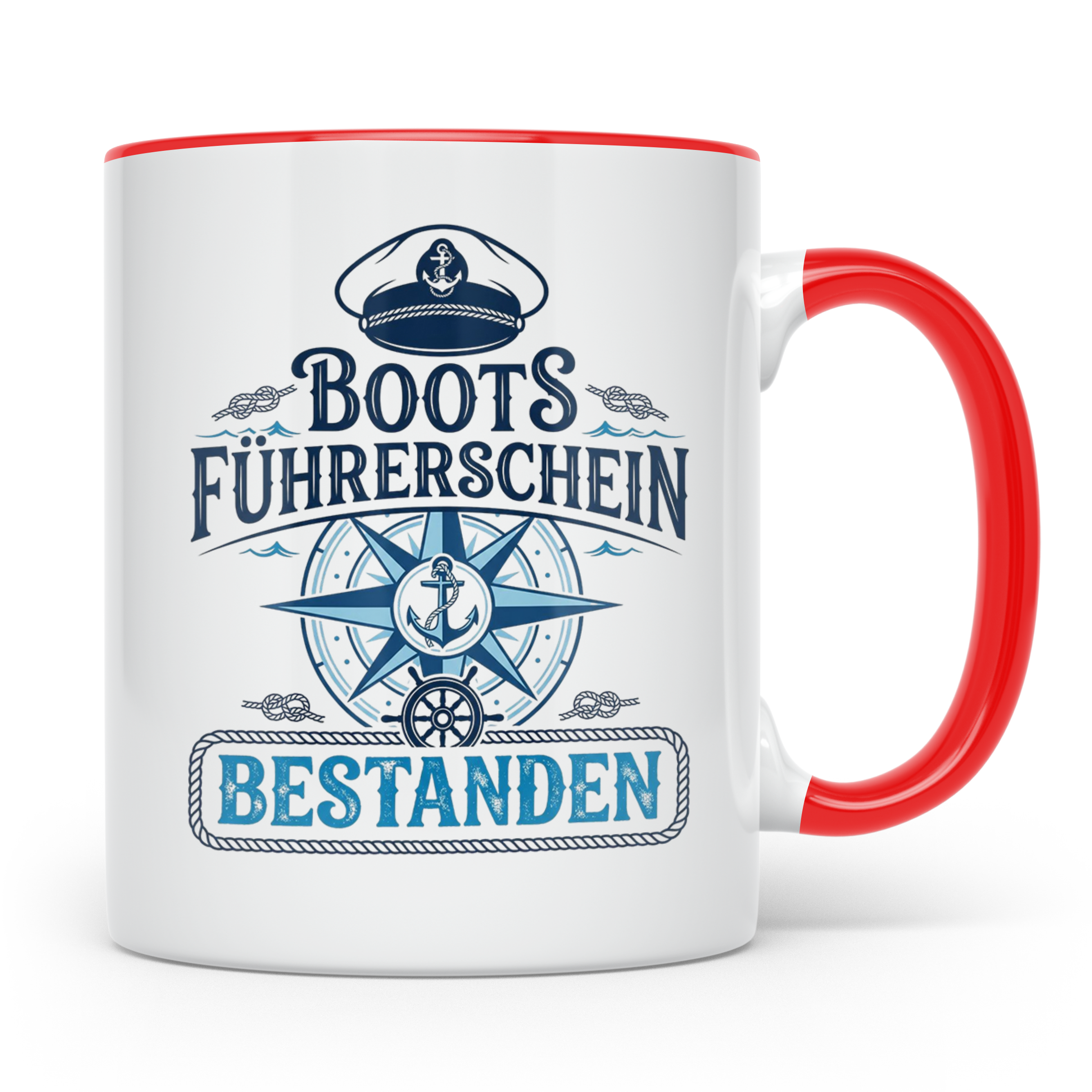 Bootsführerschein bestanden Tasse für Skipper, Kapitän & Seg – Rot [farbe:rot]