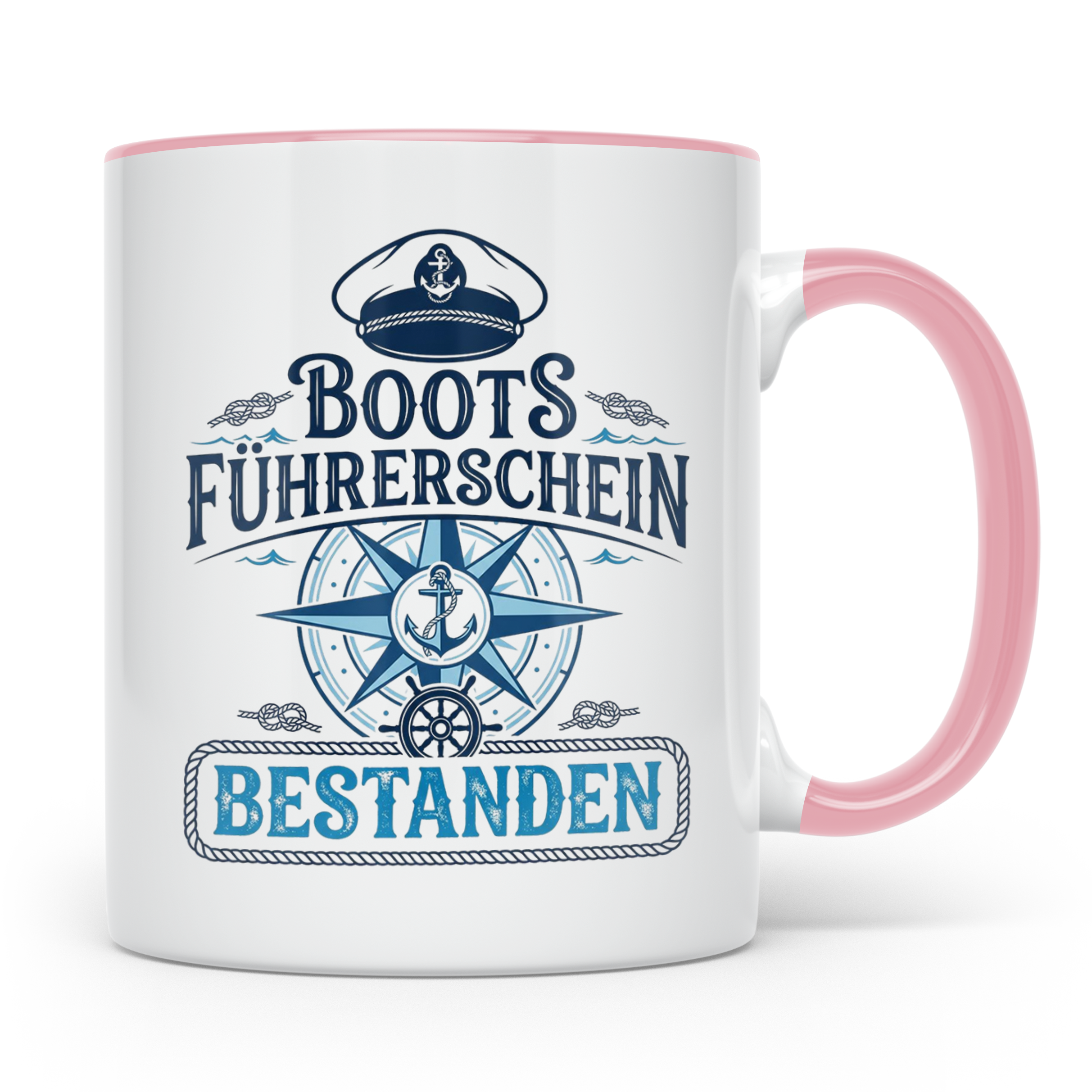 Bootsführerschein bestanden Tasse für Skipper, Kapitän & Seg – Rosa [farbe:rosa]
