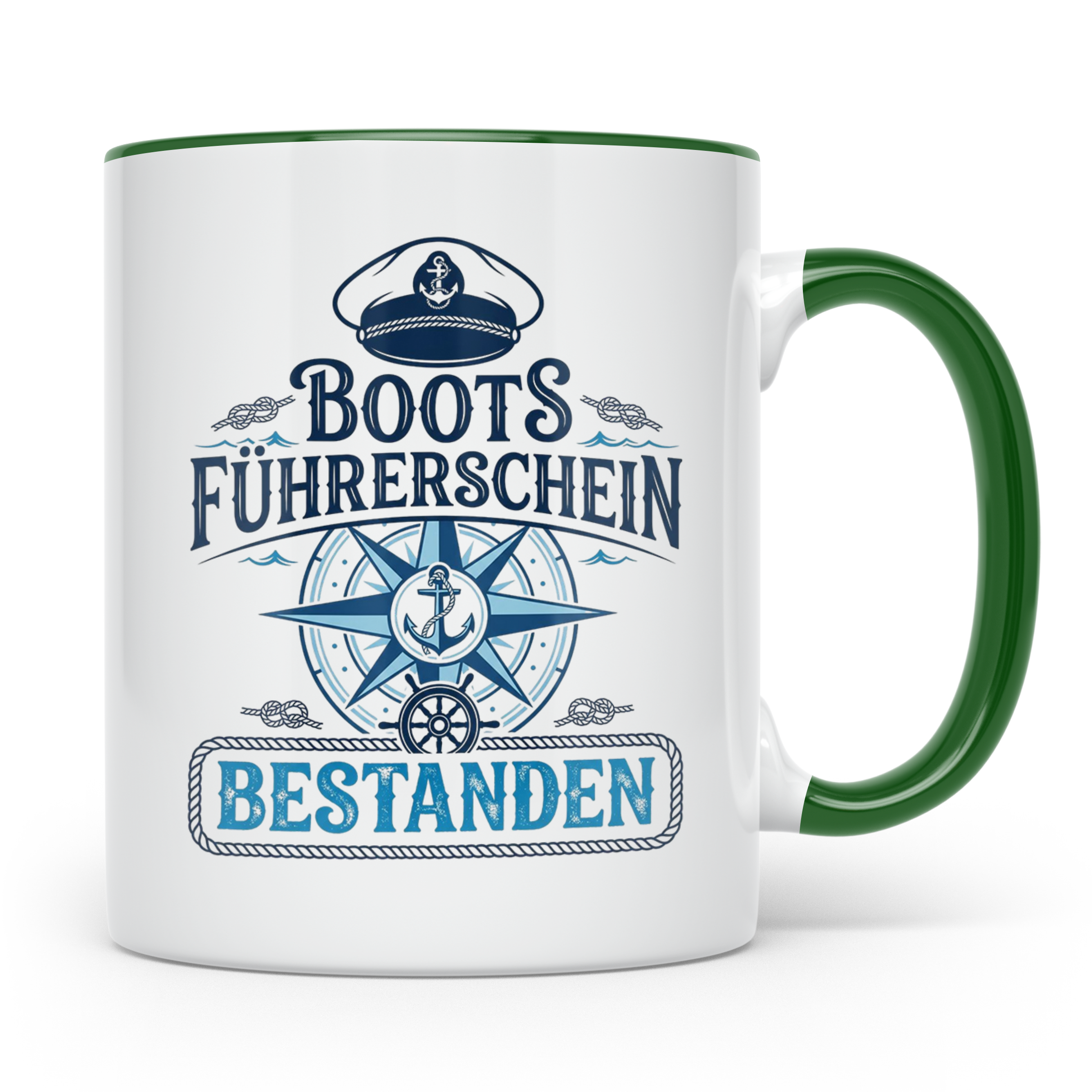 Bootsführerschein bestanden Tasse für Skipper, Kapitän & Seg – Grün [farbe:grün]