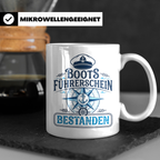 Bootsführerschein bestanden Tasse für Skipper, Kapitän & Seg – Weiß [farbe:weiß]