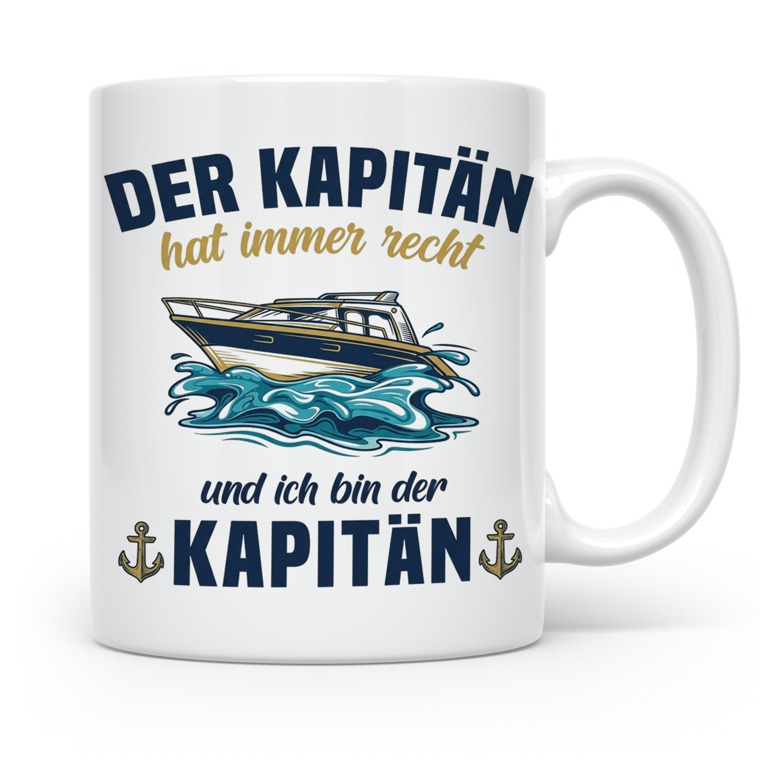 Kapitän Tasse mit Spruch 'hat immer recht' für Bootsfahrer,  – Weiß [farbe:weiß]