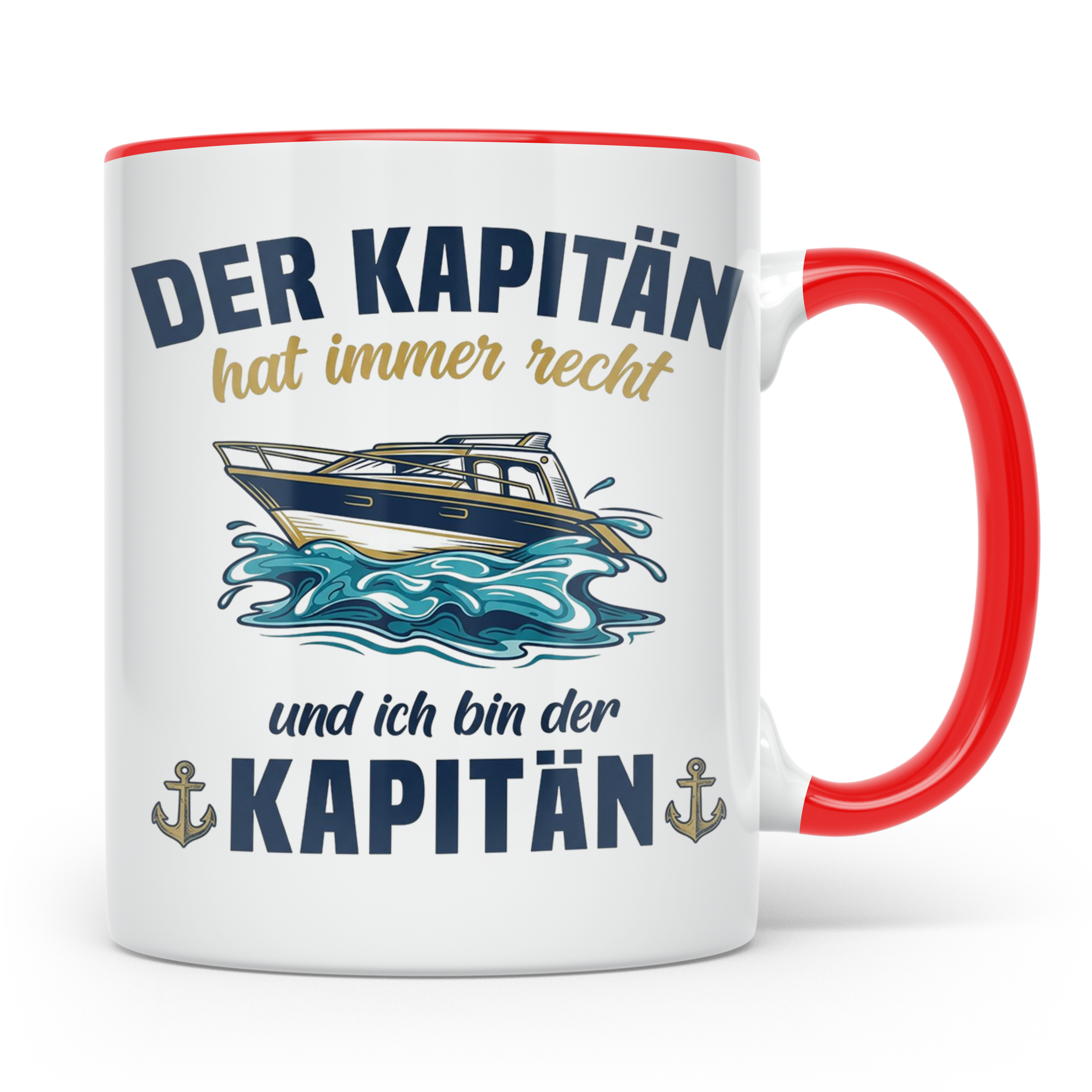 Kapitän Tasse mit Spruch 'hat immer recht' für Bootsfahrer,  – Rot [farbe:rot]