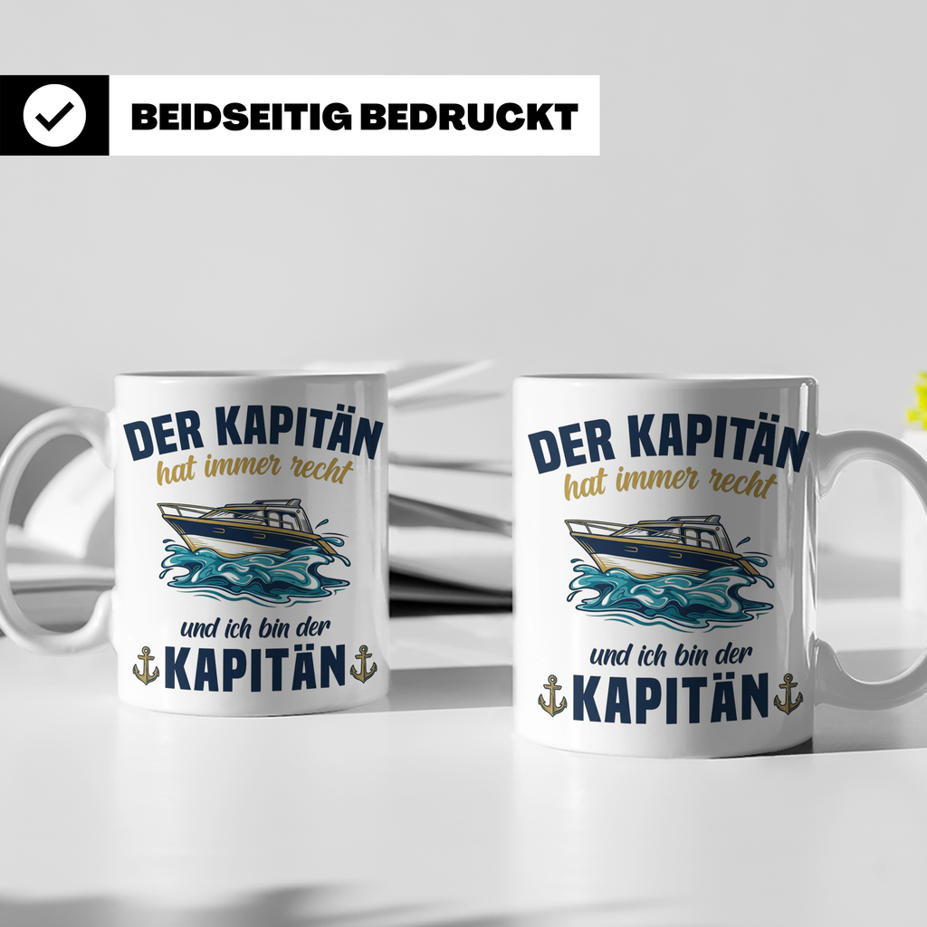 Kapitän Tasse mit Spruch 'hat immer recht' für Bootsfahrer,  – Weiß [farbe:weiß]
