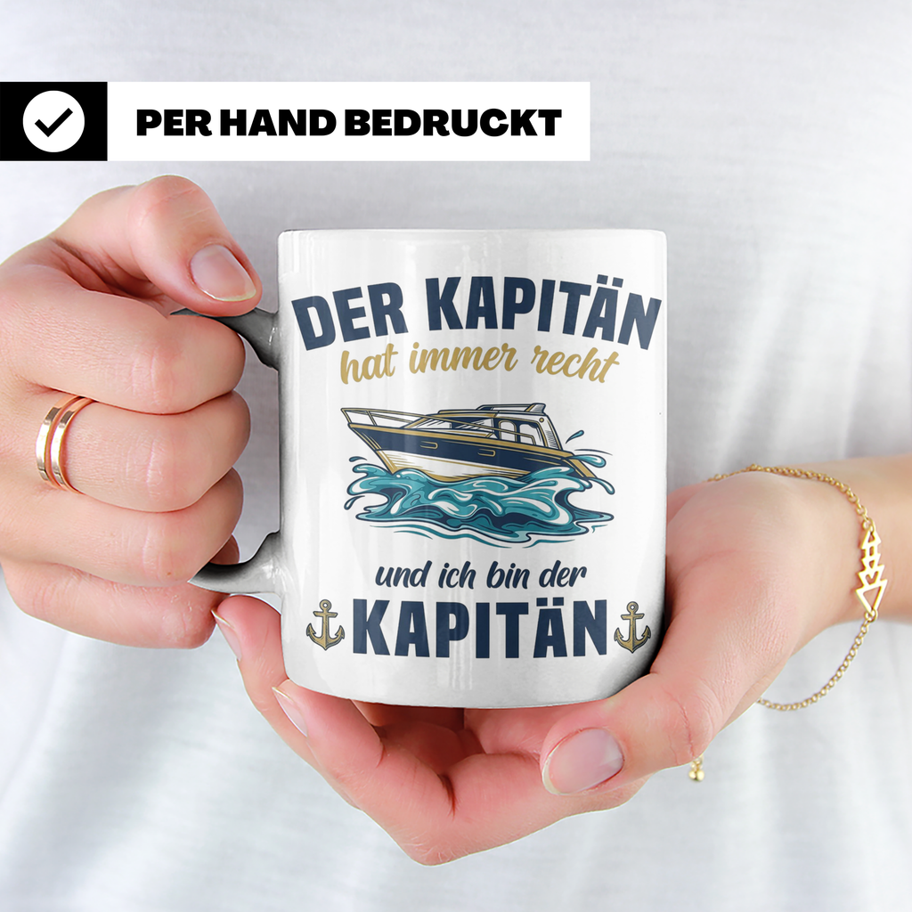 Kapitän Tasse mit Spruch 'hat immer recht' für Bootsfahrer,  – Weiß [farbe:weiß]