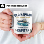 Kapitän Tasse mit Spruch 'hat immer recht' für Bootsfahrer,  – Weiß [farbe:weiß]