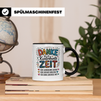Danke Kaffeetasse - Kunterbunte Zeit! Wertschätzung Geschenkidee für Erzieher, Lehrer zum Geburtstag, Abschied oder einfach so.