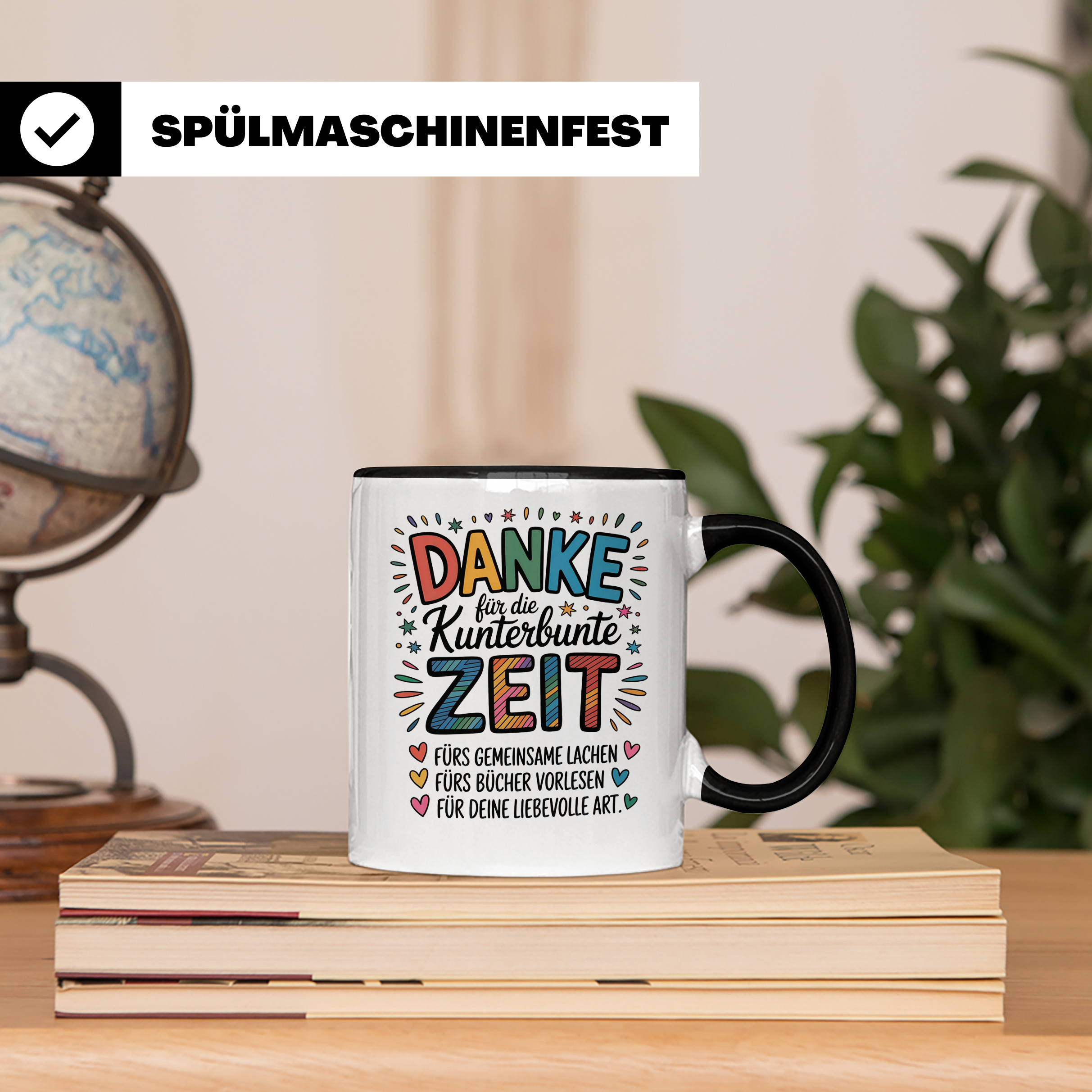Danke Kaffeetasse - Kunterbunte Zeit! Wertschätzung Geschenkidee für Erzieher, Lehrer zum Geburtstag, Abschied oder einfach so.