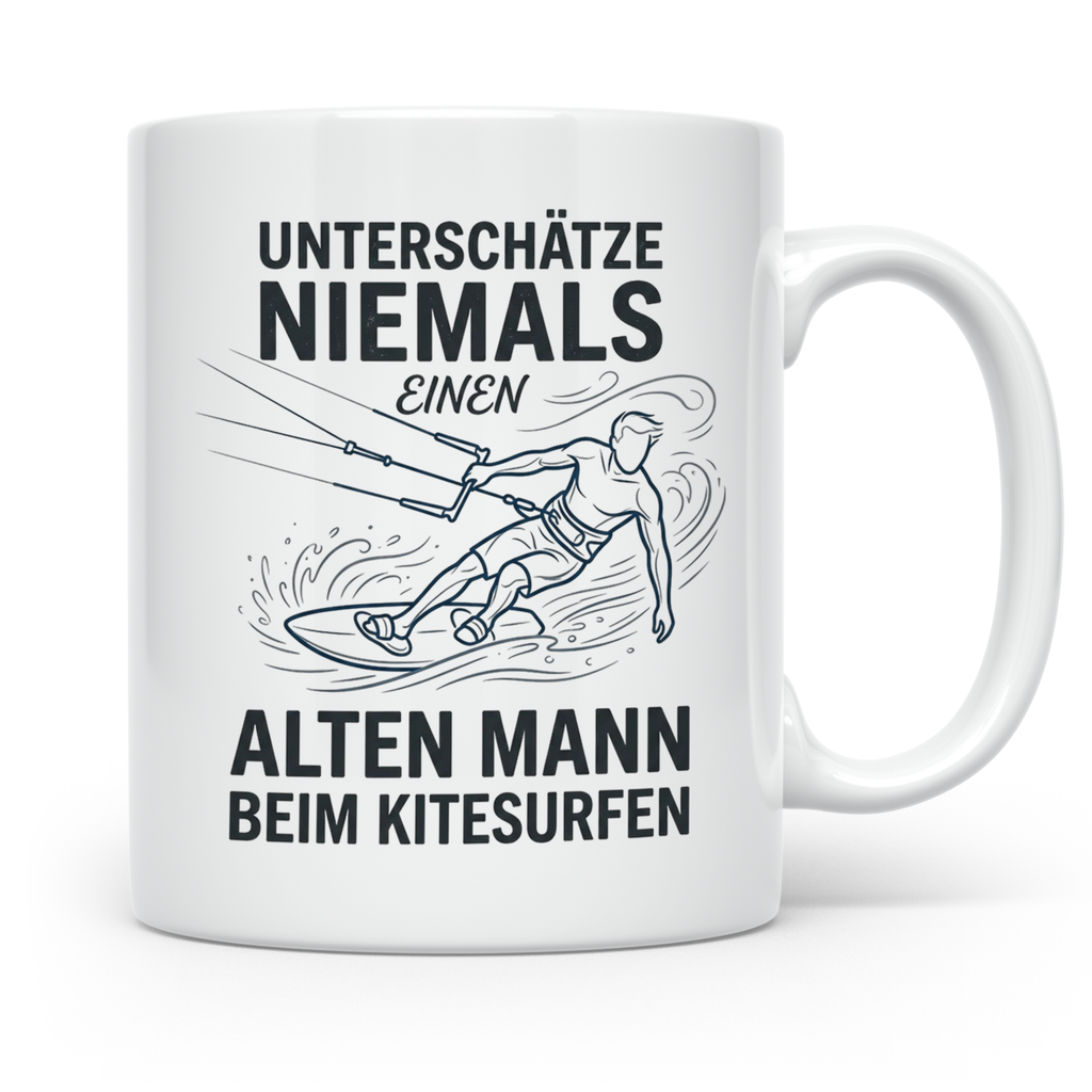 Alter Mann Kitesurfen Tasse Spruch Unterschätze niemals Kite – Weiß [farbe:weiß]