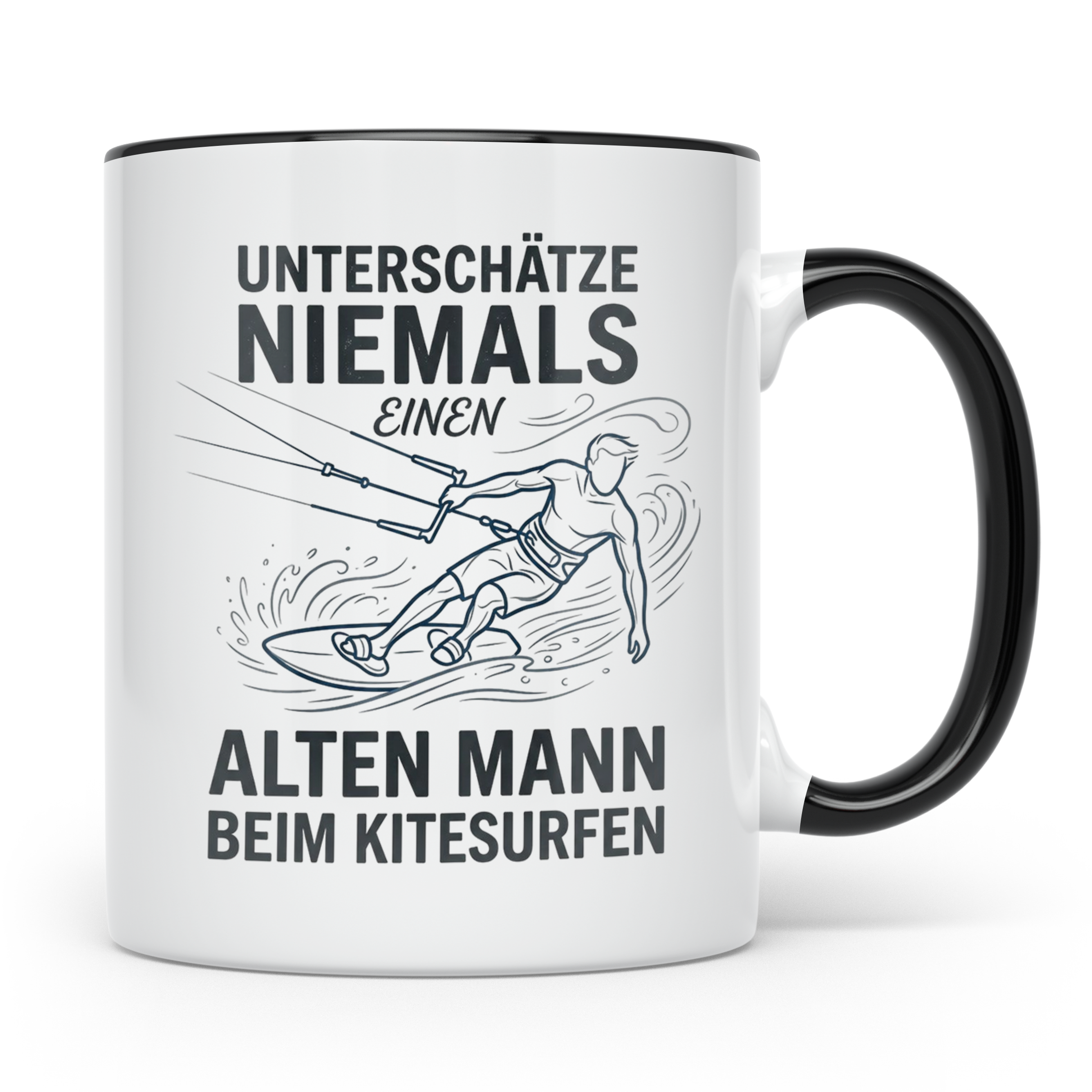 Alter Mann Kitesurfen Tasse Spruch Unterschätze niemals Kite – Schwarz [farbe:schwarz]
