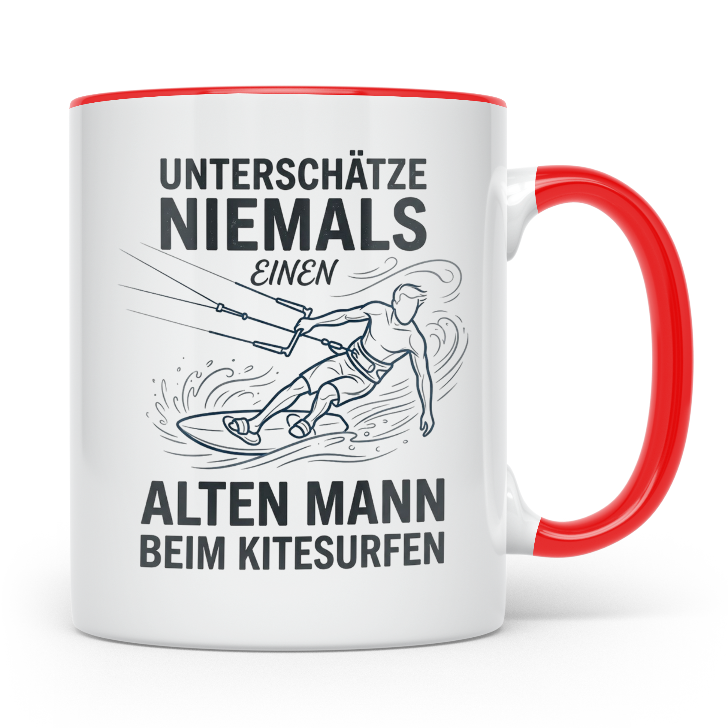 Alter Mann Kitesurfen Tasse Spruch Unterschätze niemals Kite – Rot [farbe:rot]