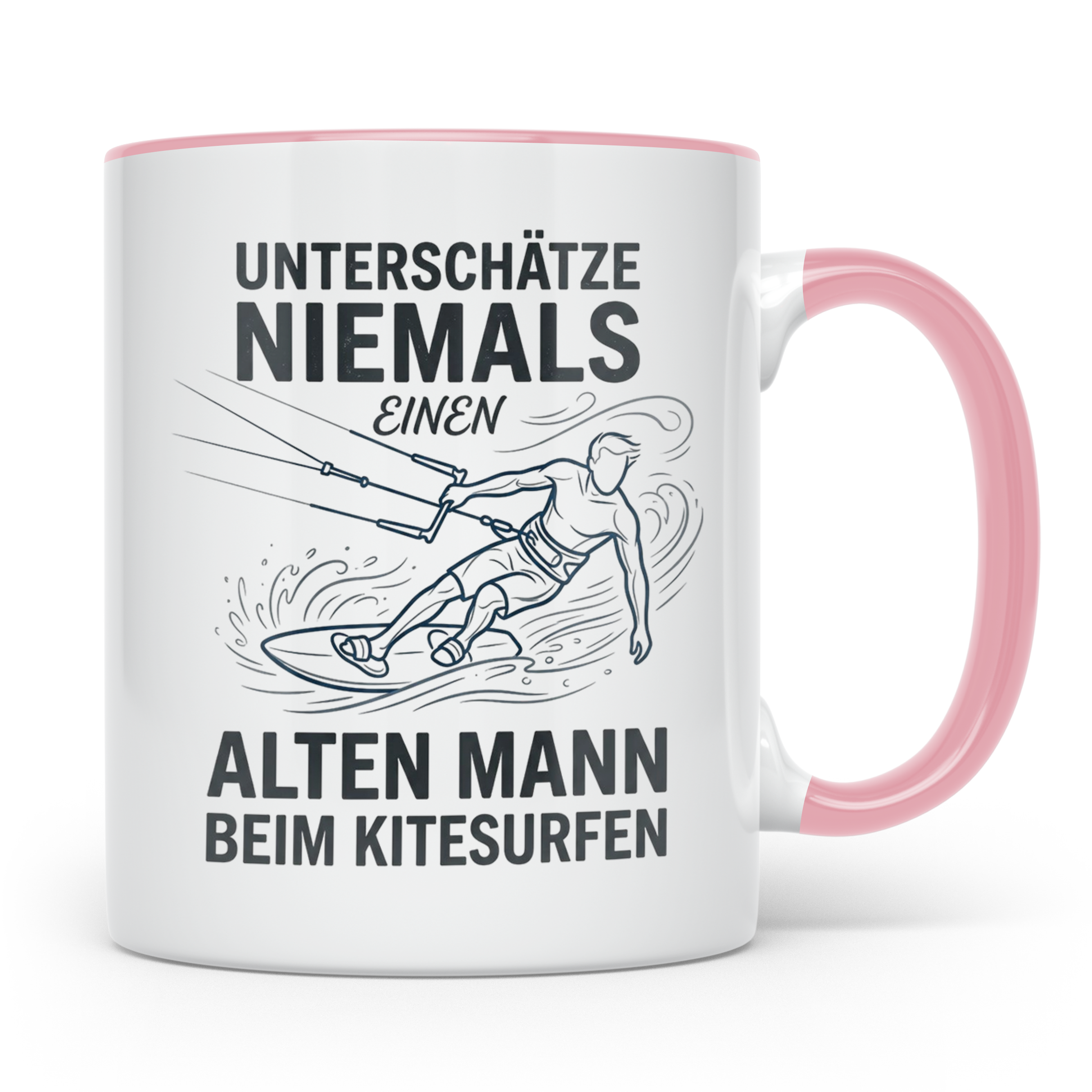 Alter Mann Kitesurfen Tasse Spruch Unterschätze niemals Kite – Rosa [farbe:rosa]