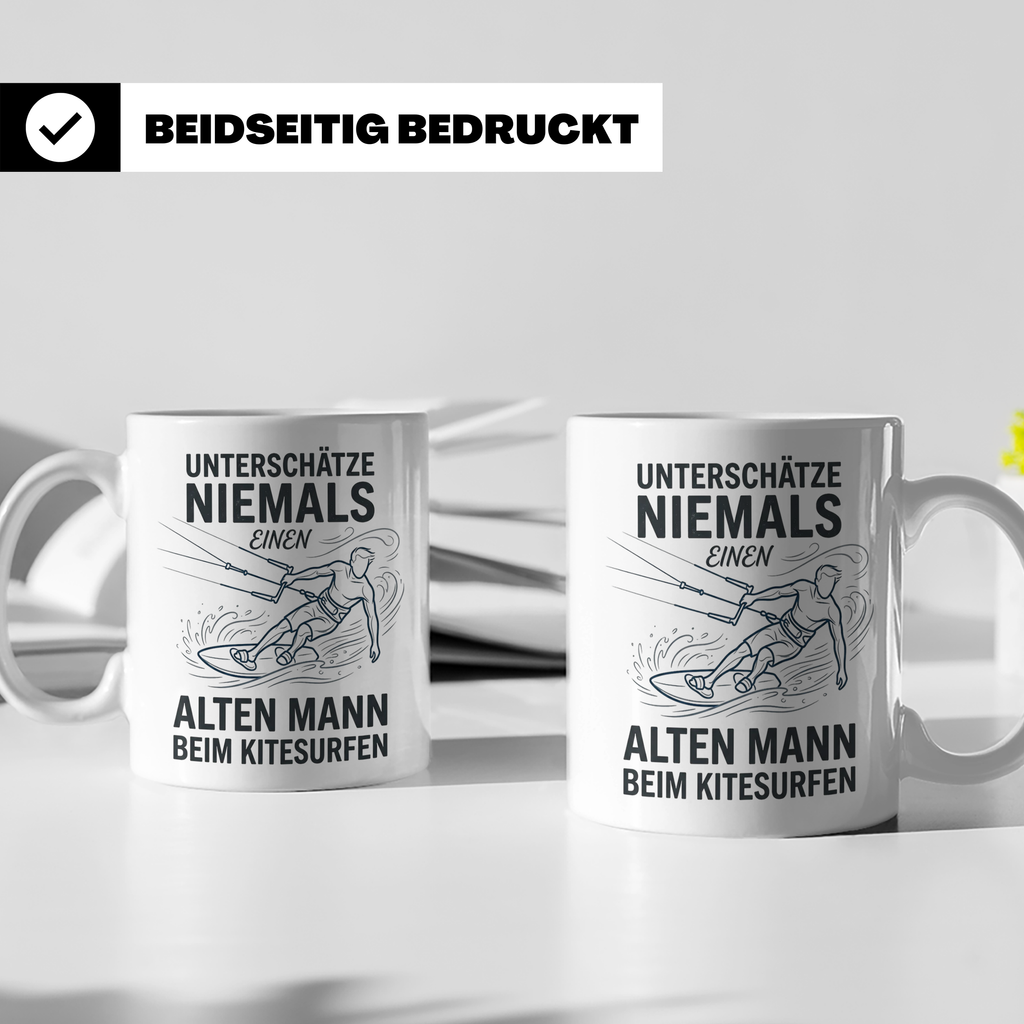 Alter Mann Kitesurfen Tasse Spruch Unterschätze niemals Kite – Weiß [farbe:weiß]