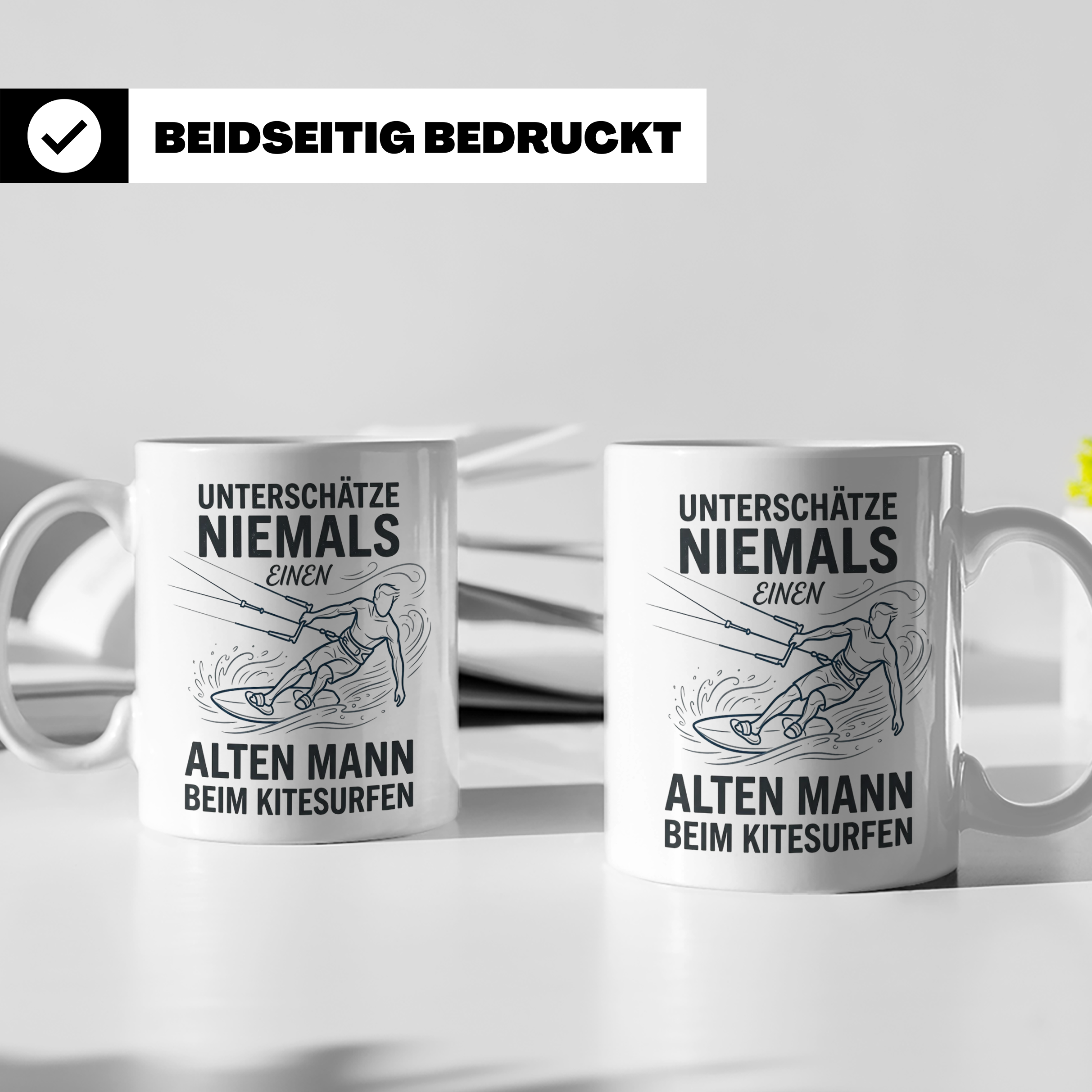 Alter Mann Kitesurfen Tasse Spruch Unterschätze niemals Kite – Weiß [farbe:weiß]
